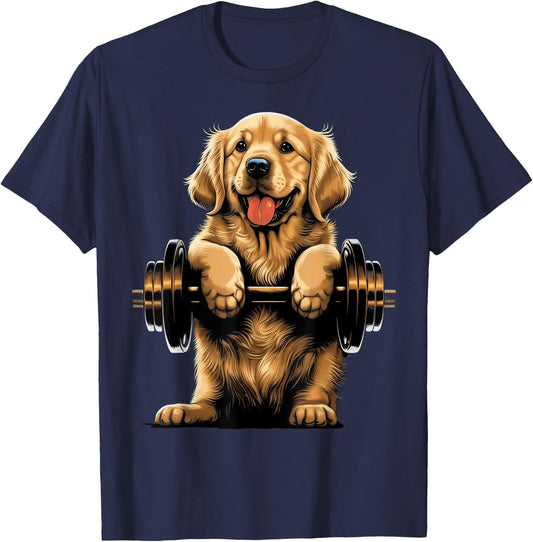 Goldie Weightlifting Dog Funny Fitness Gym Golden Retriever Men Women Kids T-Shirt - T-Shirt | Navy