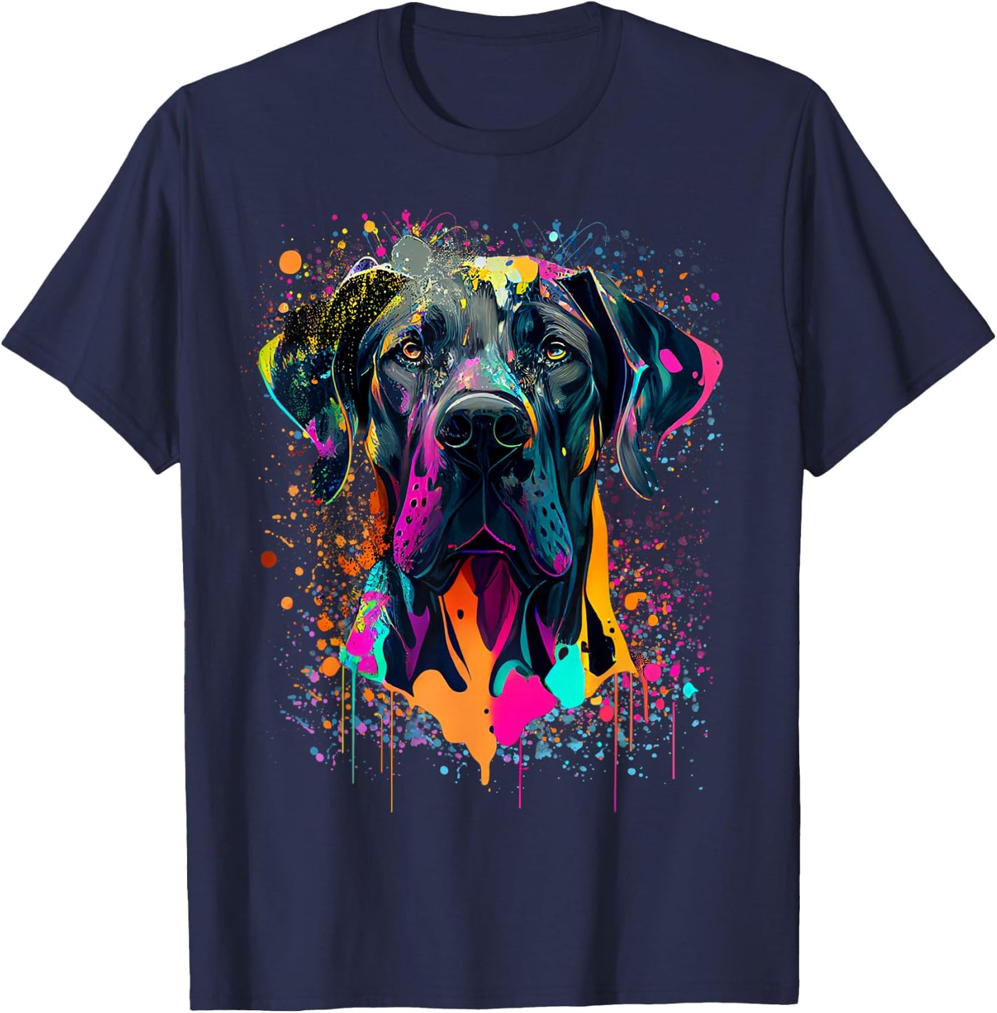 Colorful Splash Art Great Dane Portrait Puppy Owner T-Shirt - T-Shirt | Navy
