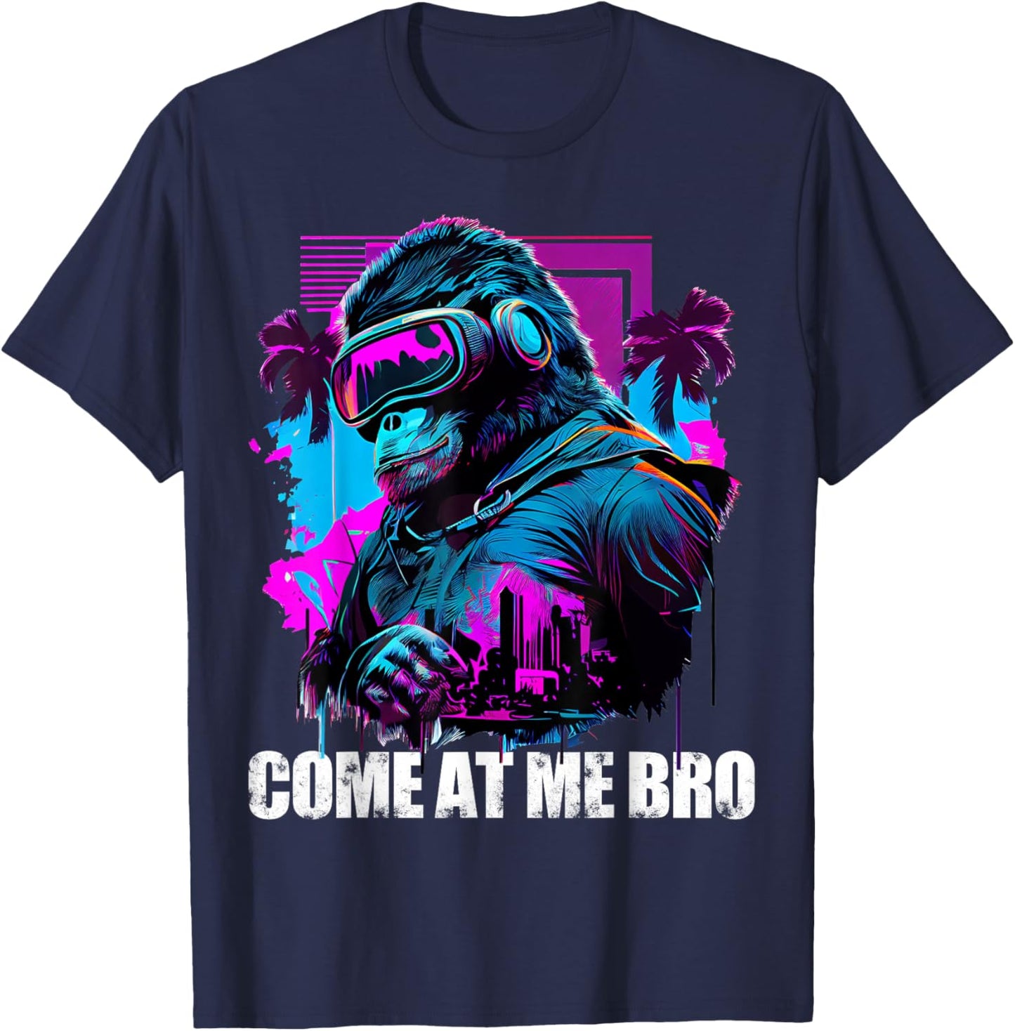 Come At Me Bro Funny Gorilla Monkey VR Gamer Virtual Reality T-Shirt - T-Shirt | Navy