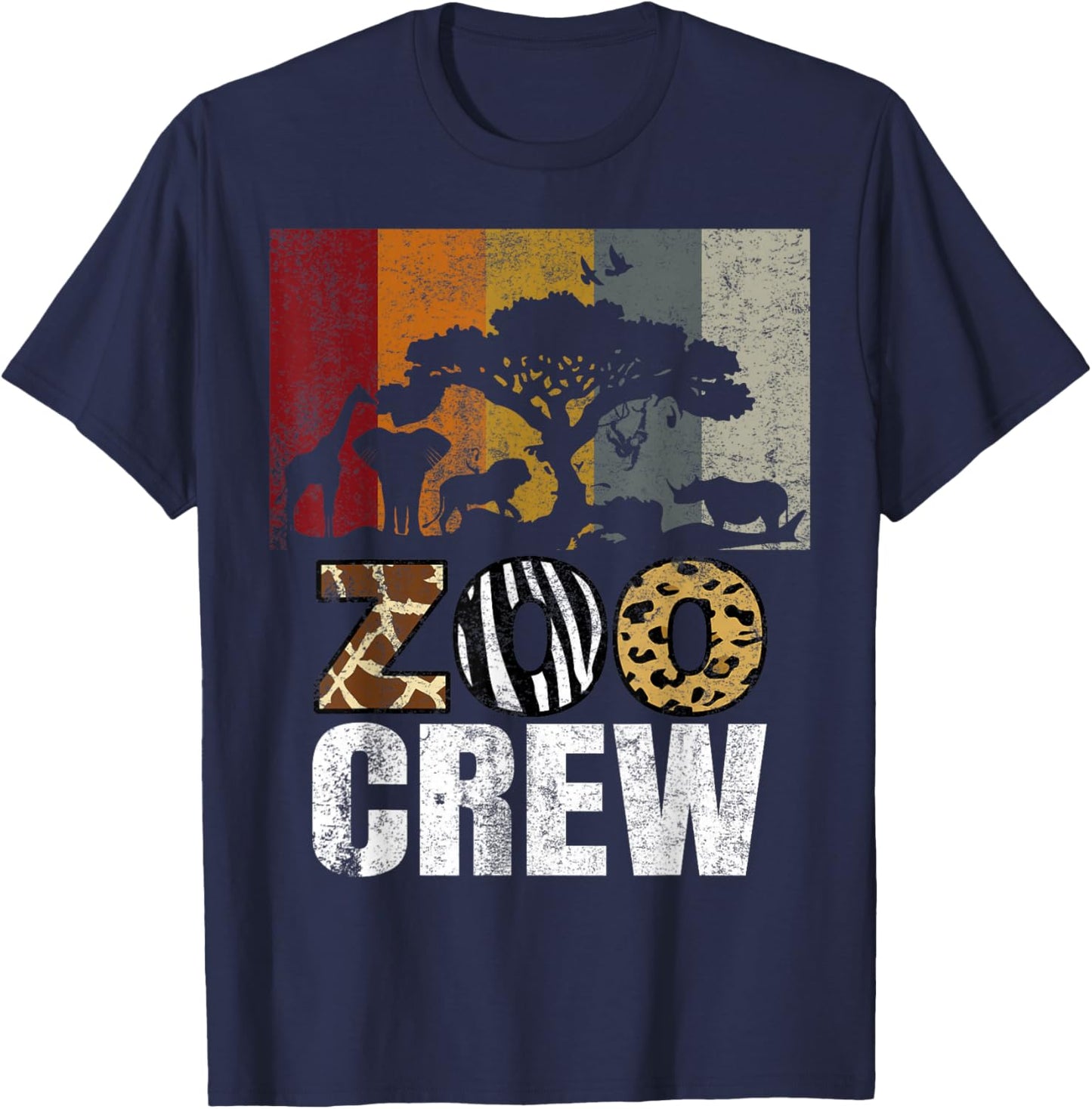 Retro Zoo Crew Safari Wildlife Family Zoo Day Trip Matching T-Shirt - T-Shirt | Navy