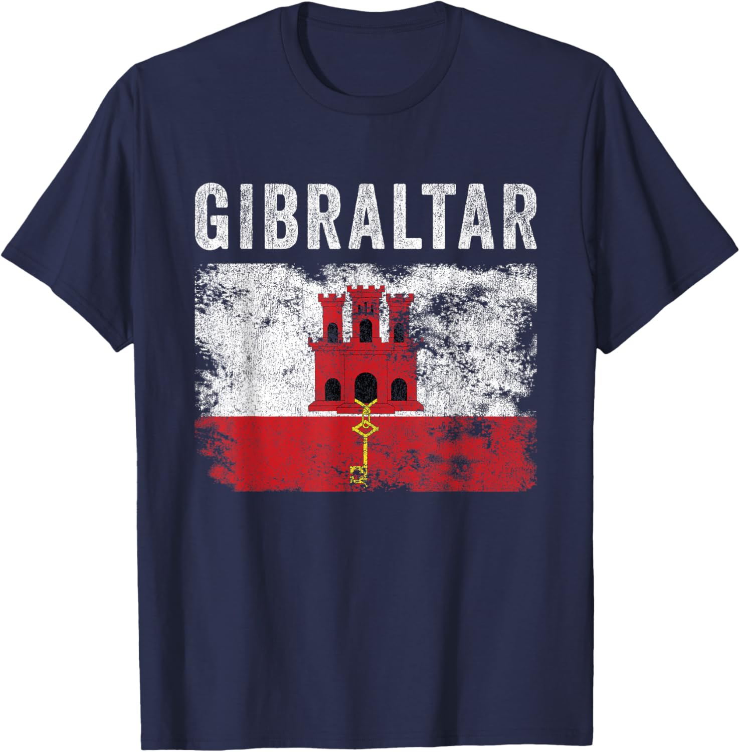 Gibraltar Flag Distressed - Men Women - Gibraltarian Flag T-Shirt - T-Shirt | Navy