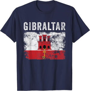 Gibraltar Flag Distressed - Men Women - Gibraltarian Flag T-Shirt - T-Shirt | Navy