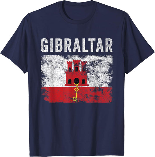 Gibraltar Flag Distressed - Men Women - Gibraltarian Flag T-Shirt - T-Shirt | Navy