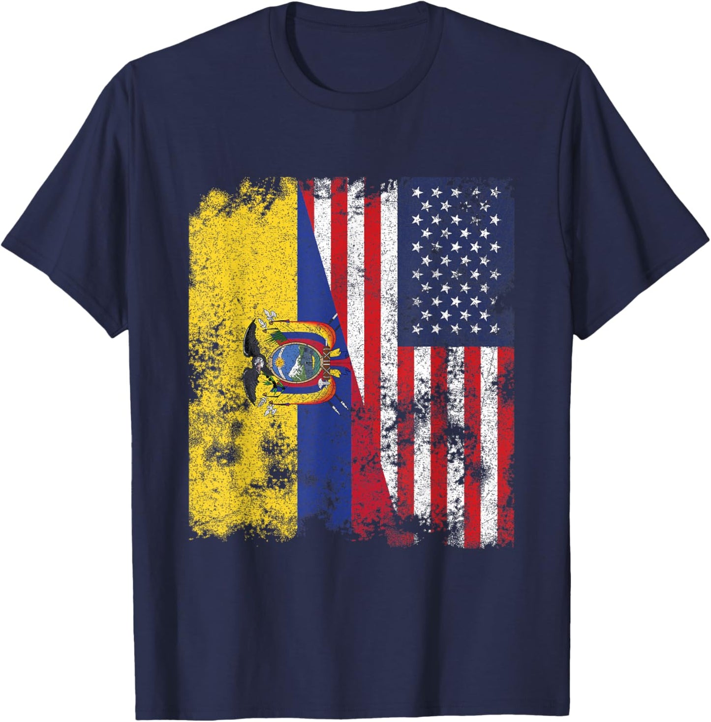 Ecuador USA Flag Distressed - Half American Women Kids Men T-Shirt - T-Shirt | Navy