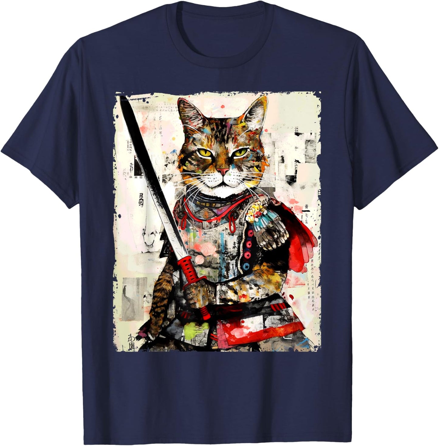 Vintage samurai cat Japanese ninja urban art graphic Men Women Girls Kids T-Shirt - T-Shirt | Navy