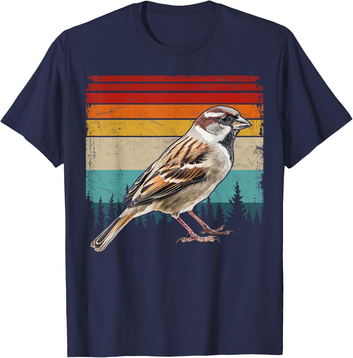 Sparrow Vintage Distressed Retro Style Cool Sparrow Bird T-Shirt - T-Shirt | Navy