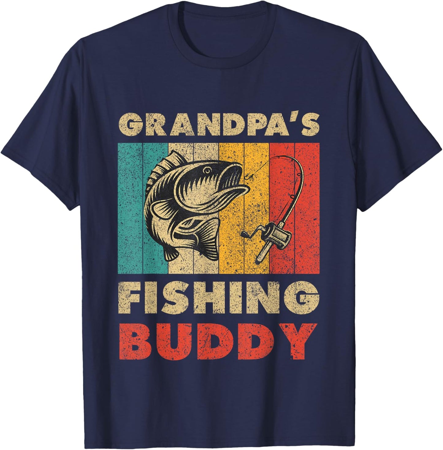 Funny Fishing Grandpa's Fishing Buddy Vintage Fishing T-Shirt - T-Shirt | Navy