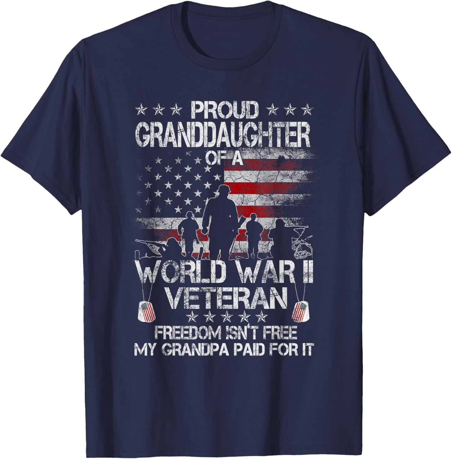 Proud Granddaughter Of A WWII Veteran US Flag Veteran Day T-Shirt - T-Shirt | Navy