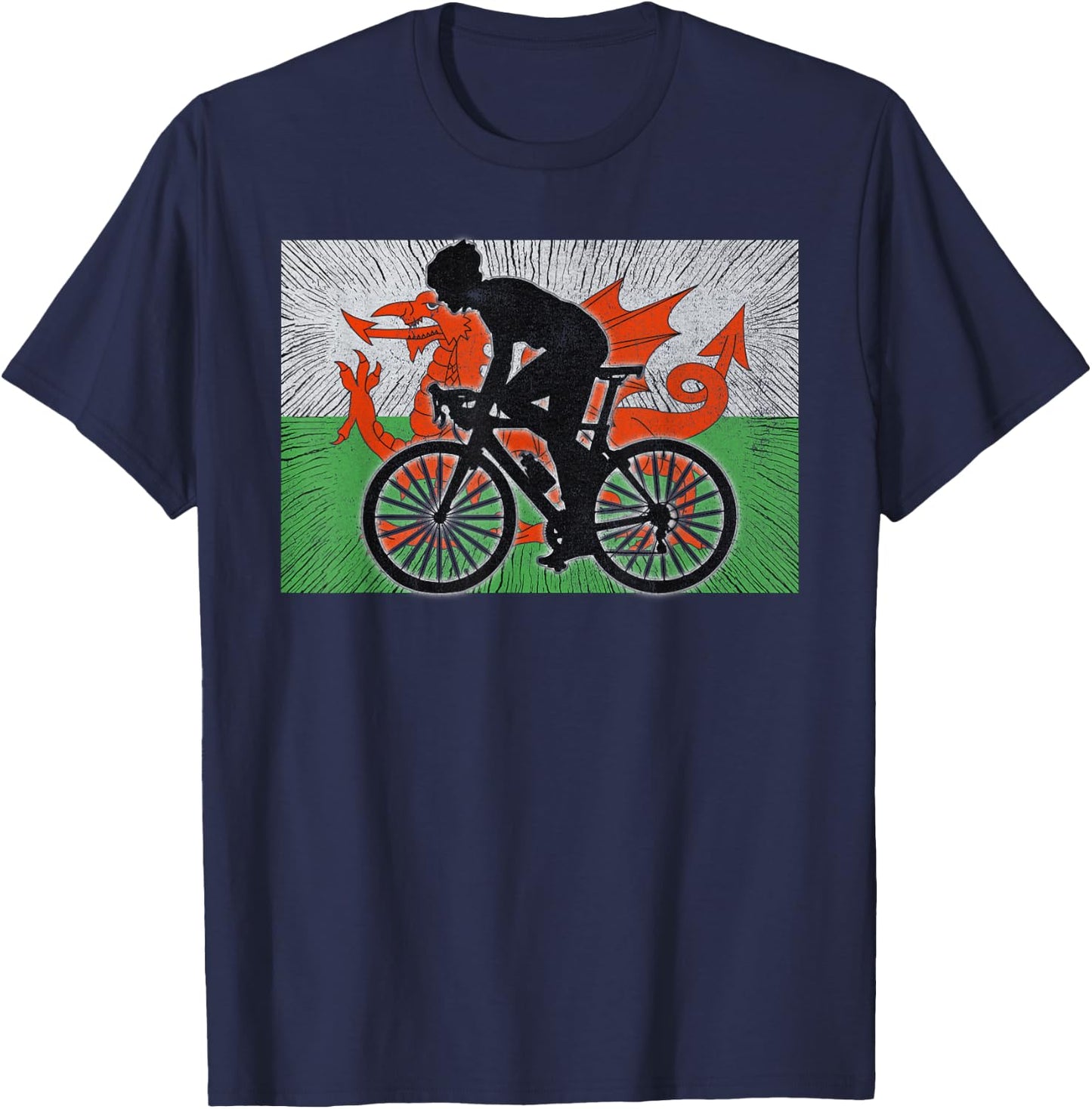 Wales Flag Bicycle Cycling T-Shirt - T-Shirt | Navy