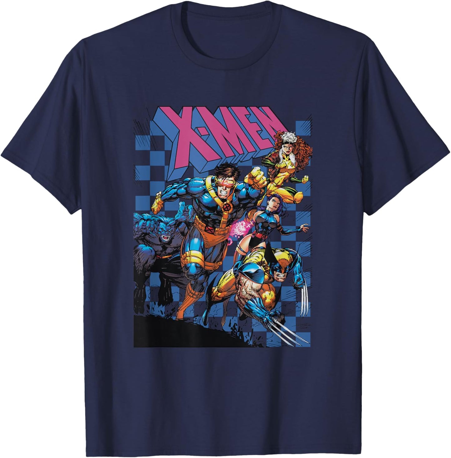 Marvel X-Men Classic Team Lineup Charging Into Battle Retro T-Shirt - T-Shirt | Navy