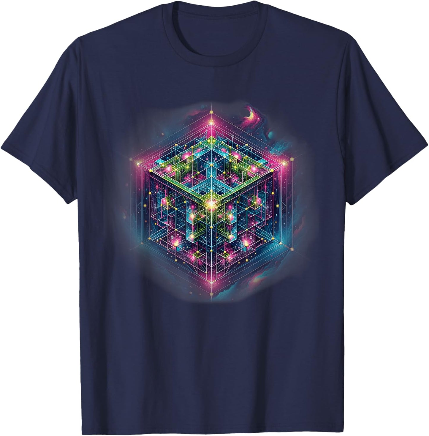 Sacred Geometry Flower of Life Metatron's Cube T-Shirt - T-Shirt | Navy