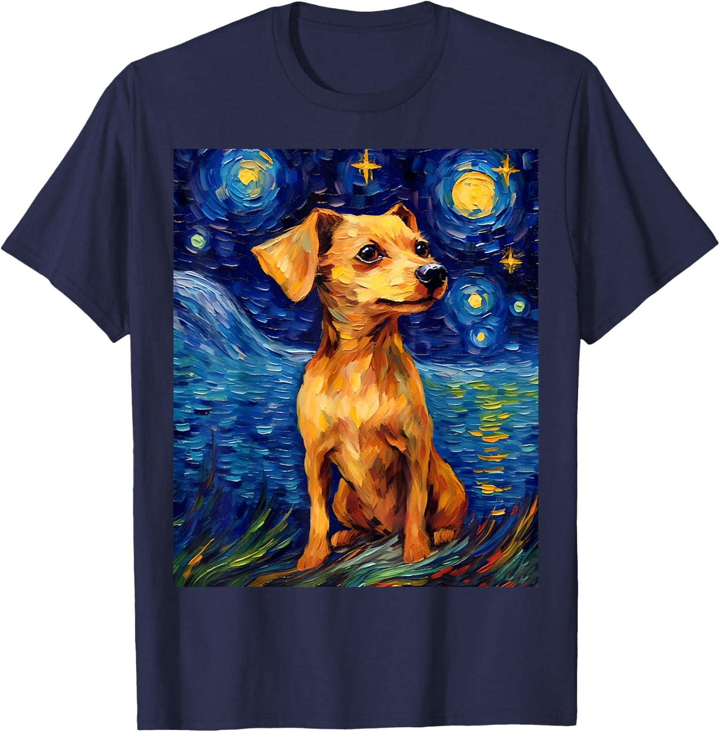Surreal Starry Night Chiweenie Dog T-Shirt - T-Shirt | Navy