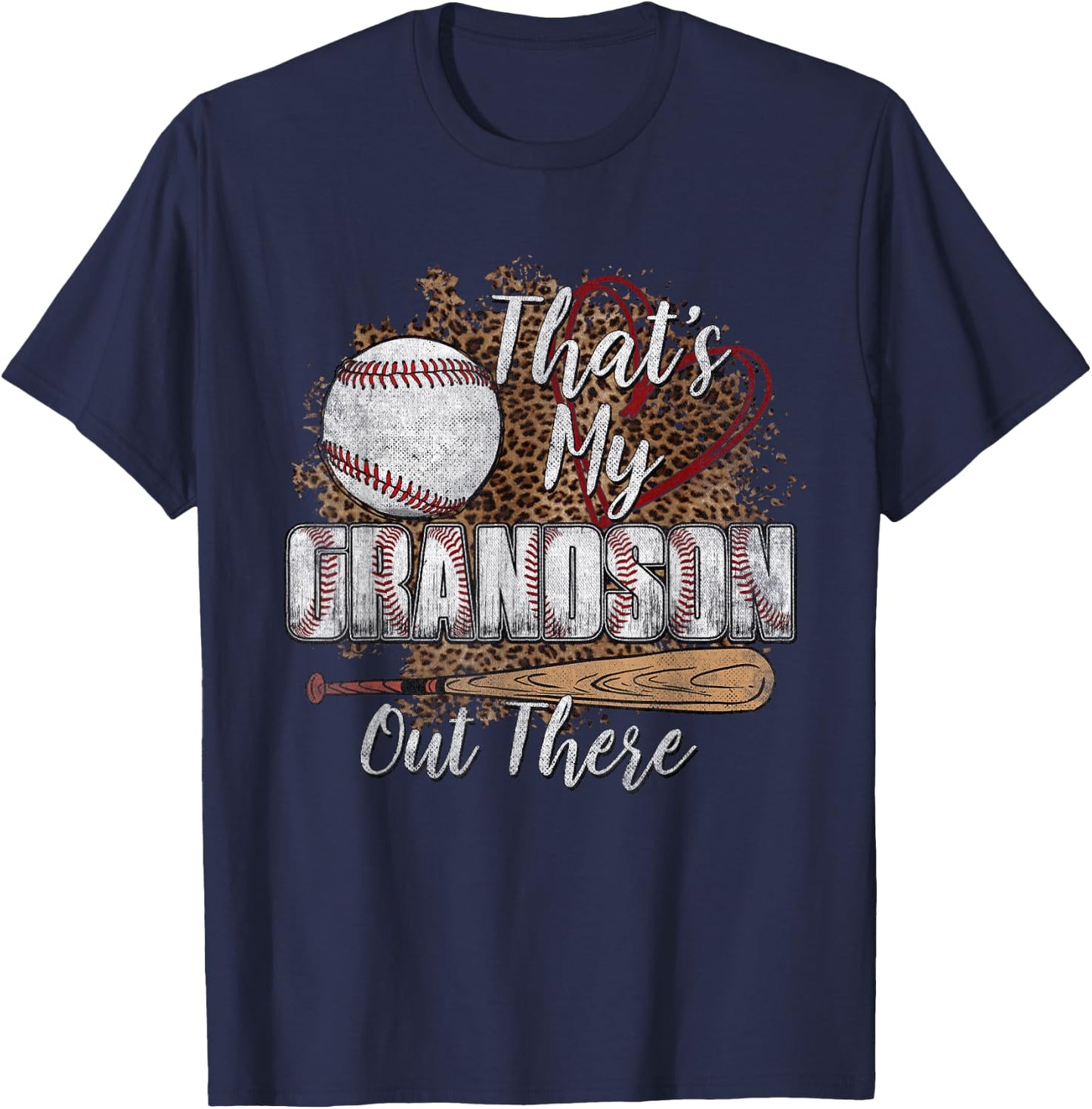 That's My Grandson Out There Leopard Baseball Grandma T-Shirt - T-Shirt | Navy