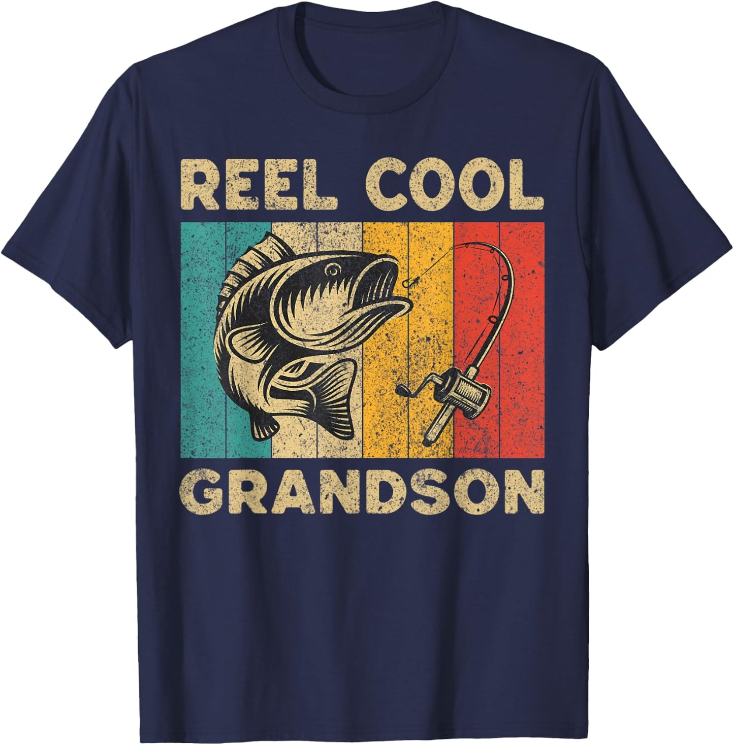 Father's Day Present Funny Fishing Reel Cool Grandson T-Shirt - T-Shirt | Navy
