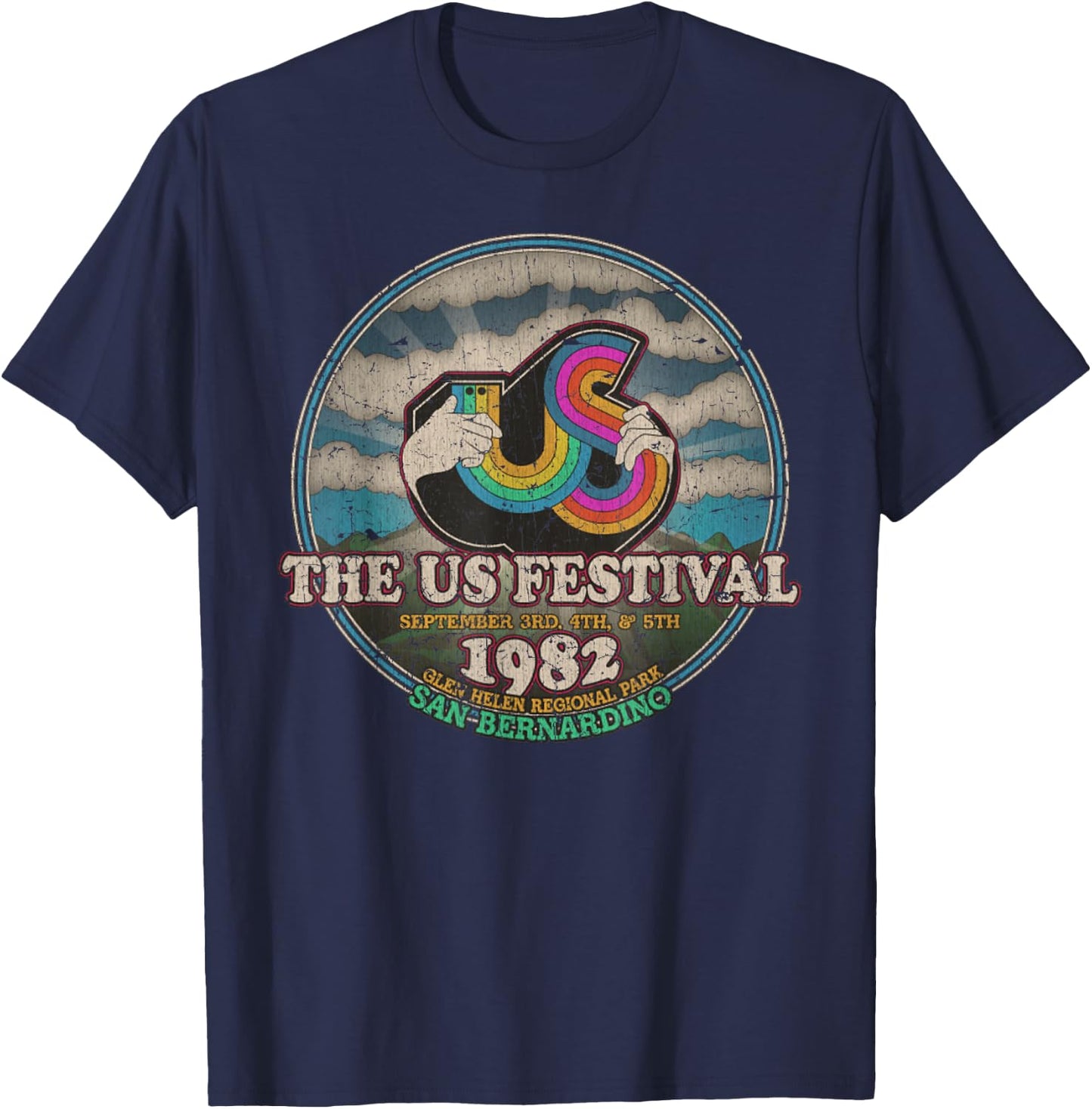 US Festival 1982 Rainbow Music Festival Vintage T-Shirt - T-Shirt | Navy