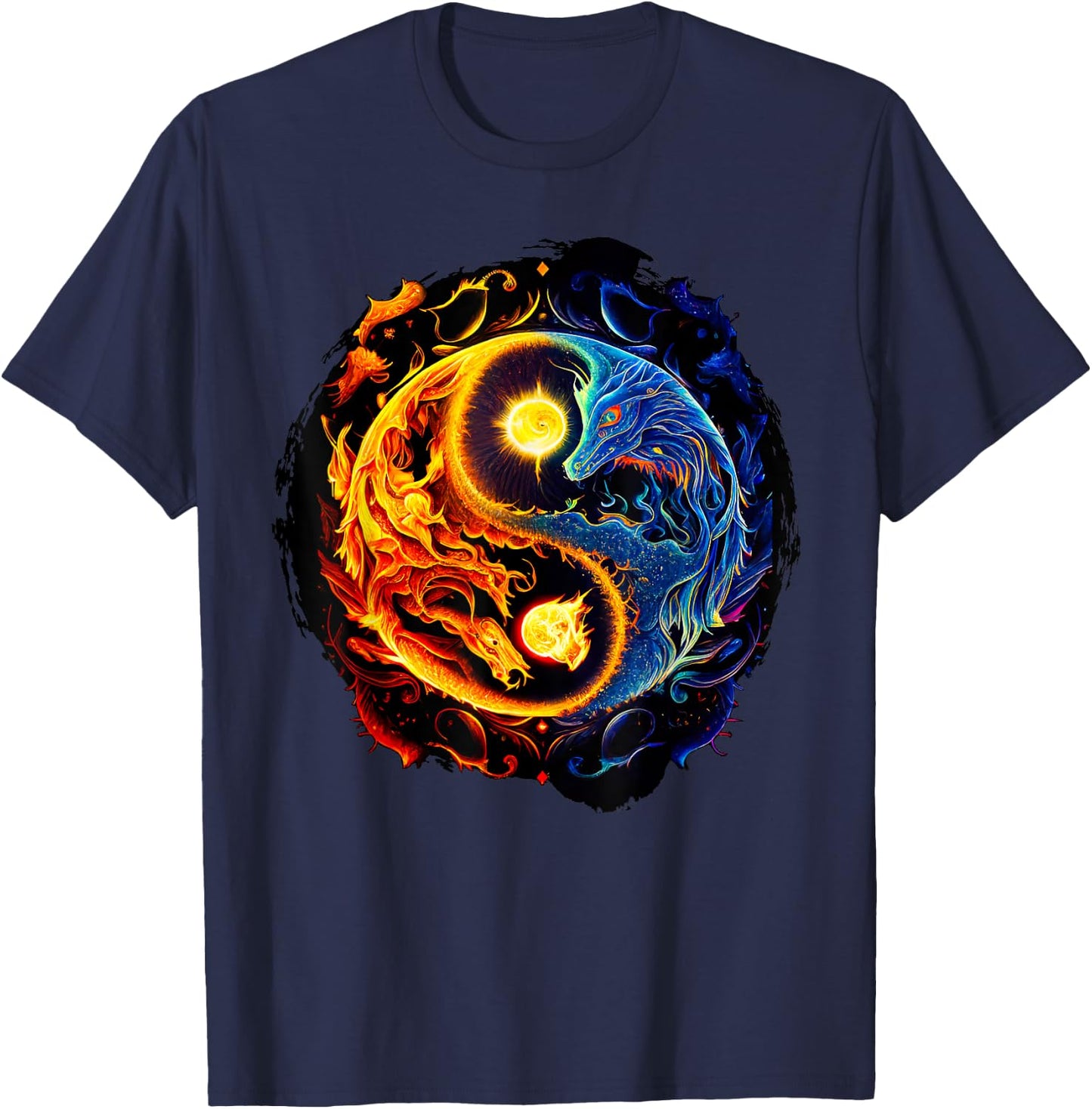 Yin Yang Dragons Fire & Water T-Shirt - T-Shirt | Navy