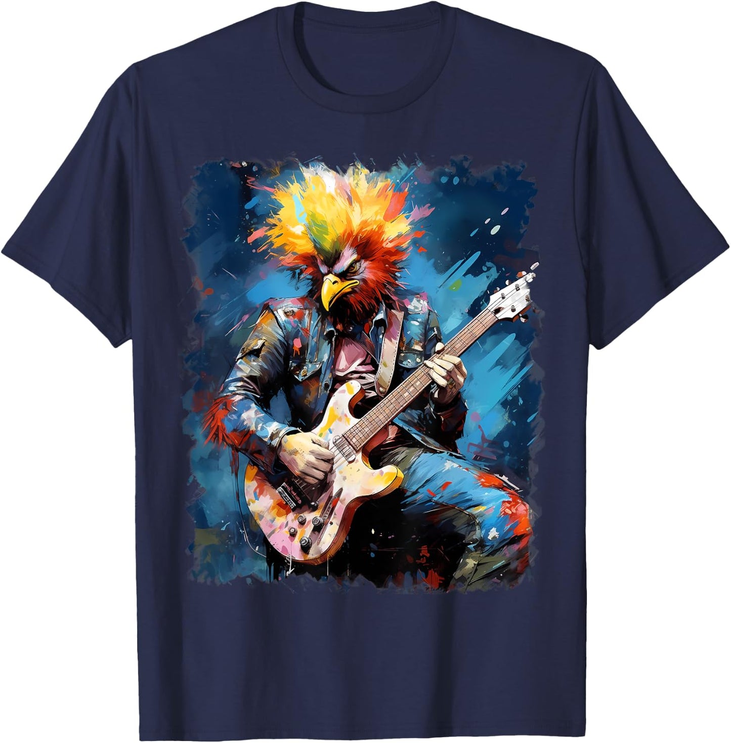 Rock Guitar Chicken Guitarist T-Shirt - T-Shirt | Navy