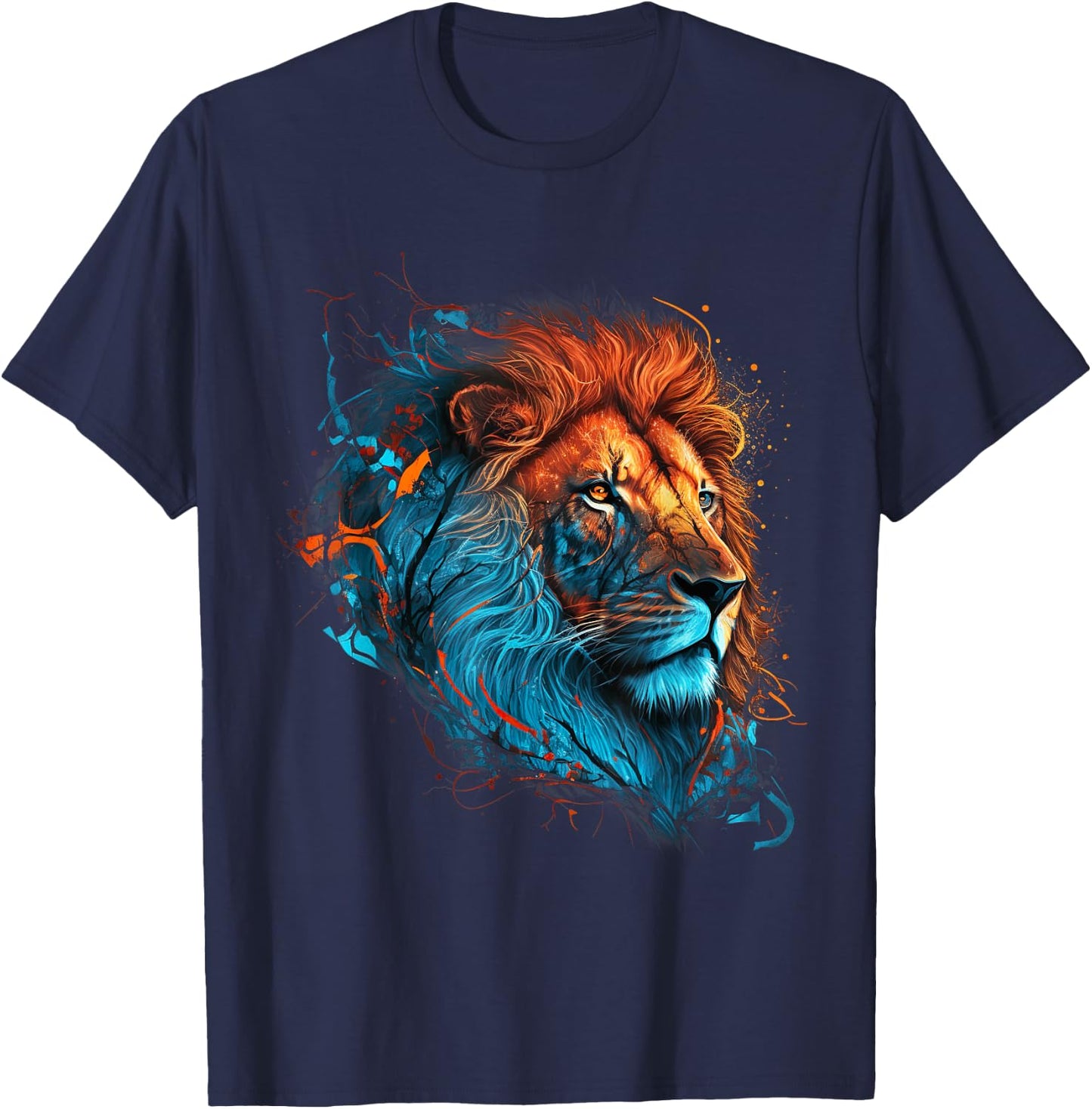 Roaring Colors - Lion Graphic Design with a Vibrant Twist Small T-Shirt - T-Shirt | Navy