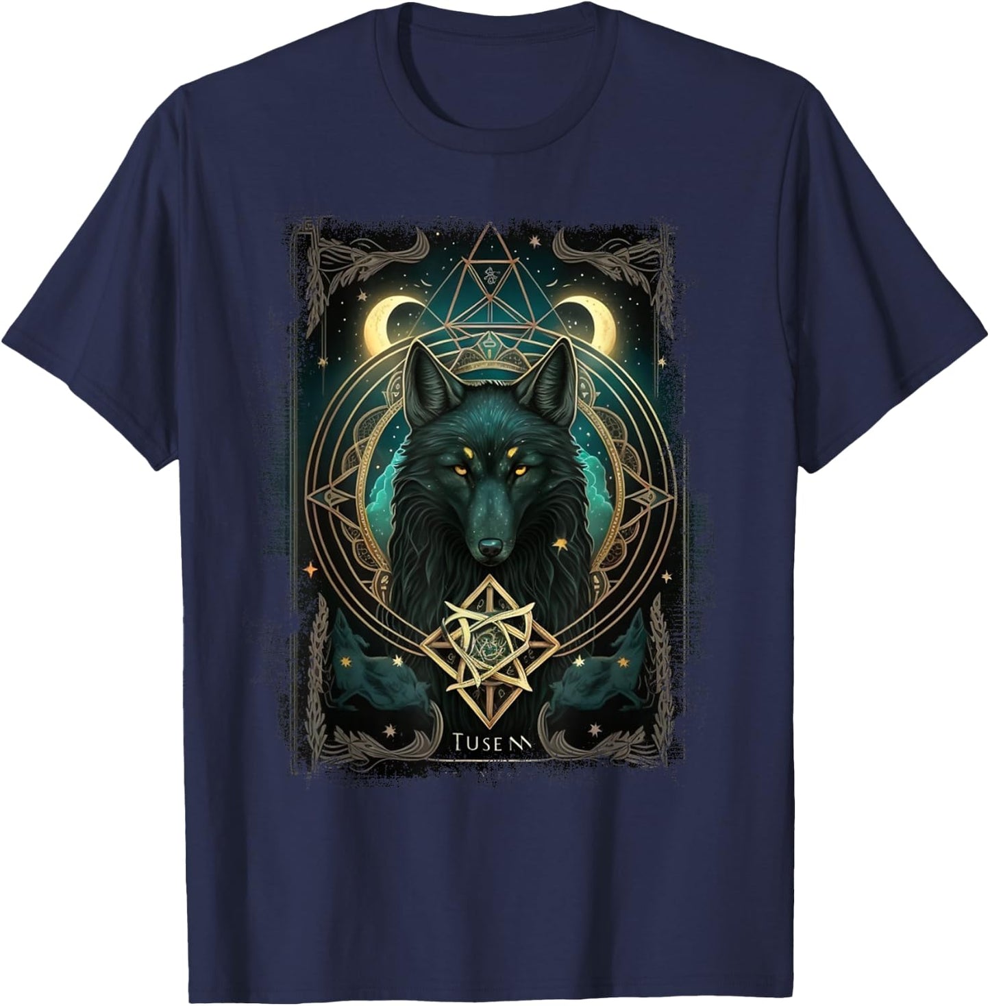 Occult Tarot Card, Gothic Wolf, Goth Dark Witchcraft T-Shirt - T-Shirt | Navy
