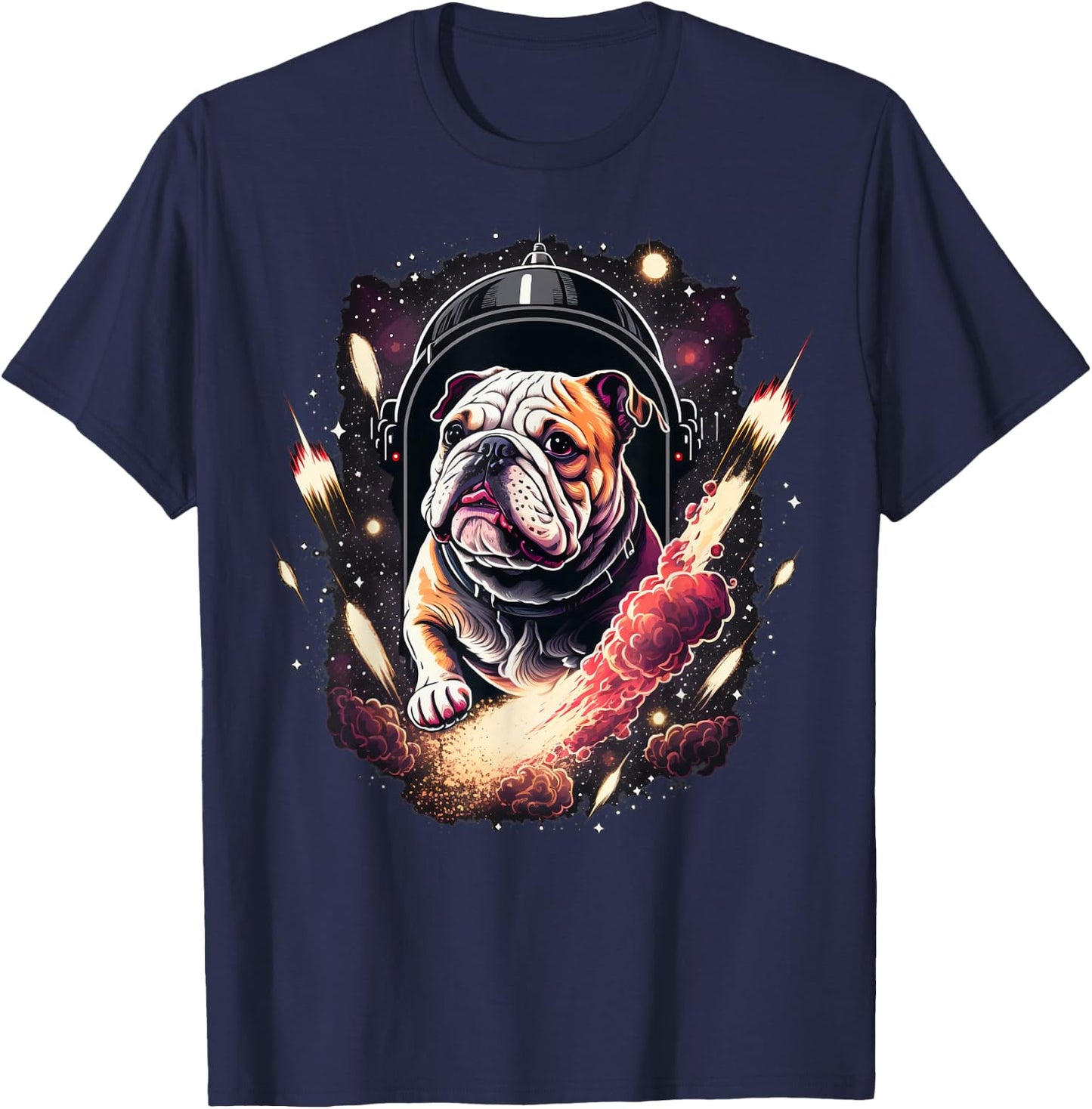 Outer Space Bulldog on Galaxy Astronaut Bulldog T-Shirt - T-Shirt | Navy