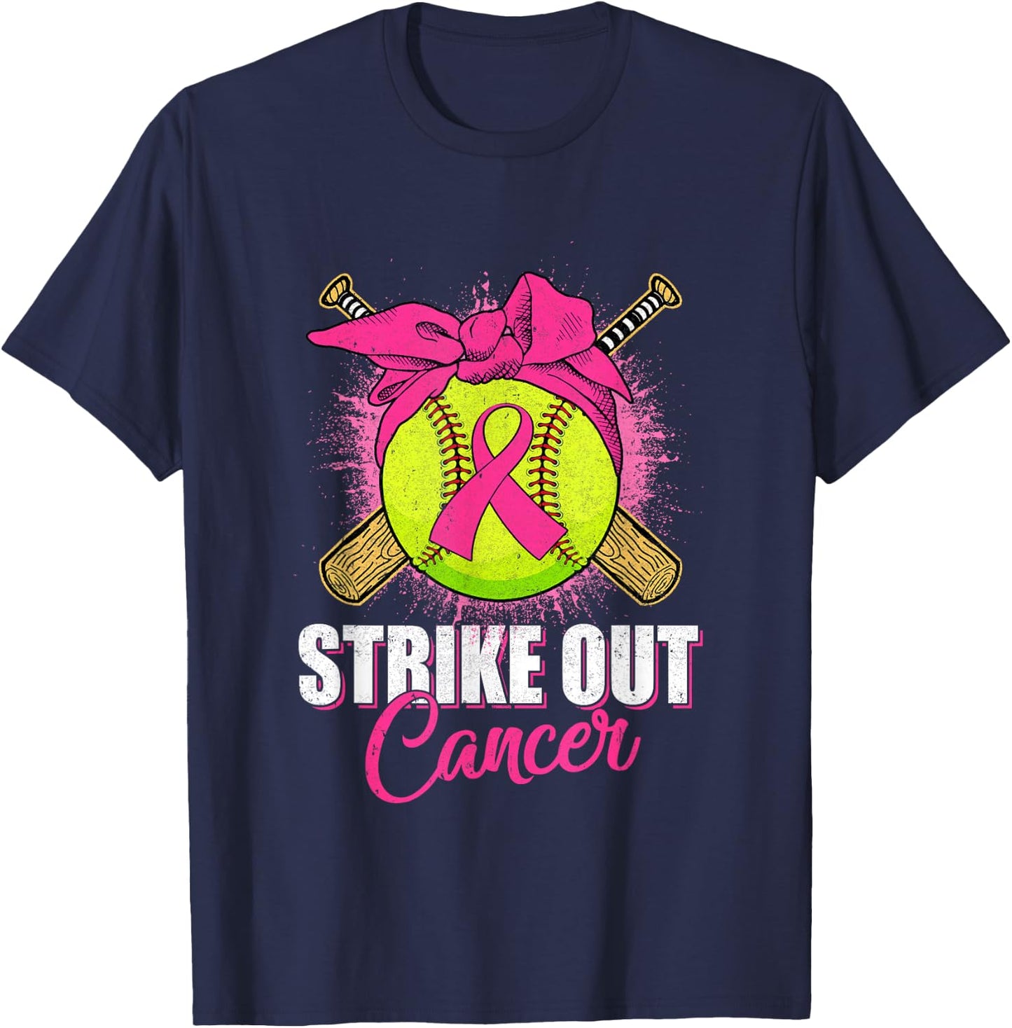 Strike Out Breast Cancer Awareness Softball Pink Ribbon T-Shirt - T-Shirt | Navy