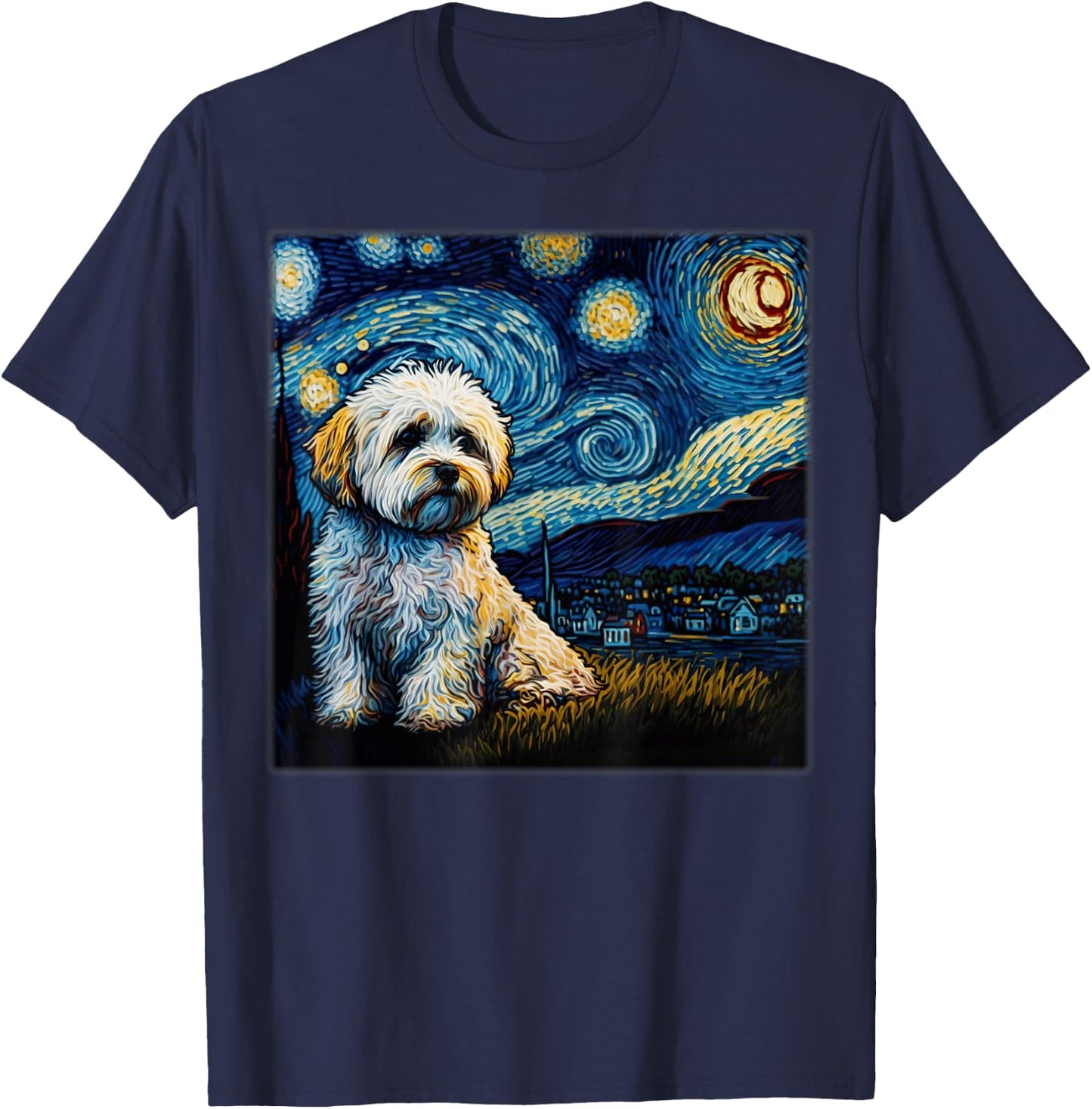 Surrealism Starry Night Shichon dog T-Shirt - T-Shirt | Navy