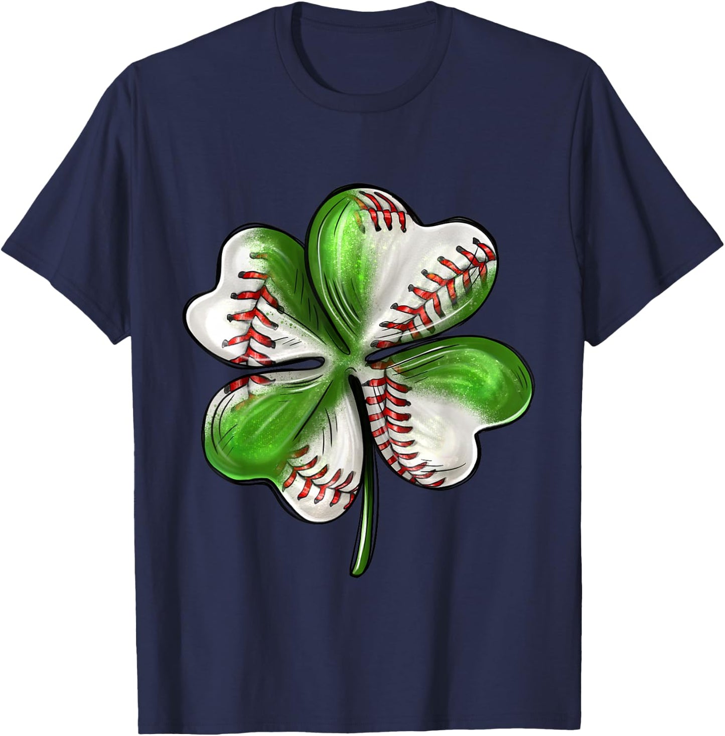 Baseball Shamrock St Patrick's Day Clover With Baseball Love T-Shirt - T-Shirt | Navy