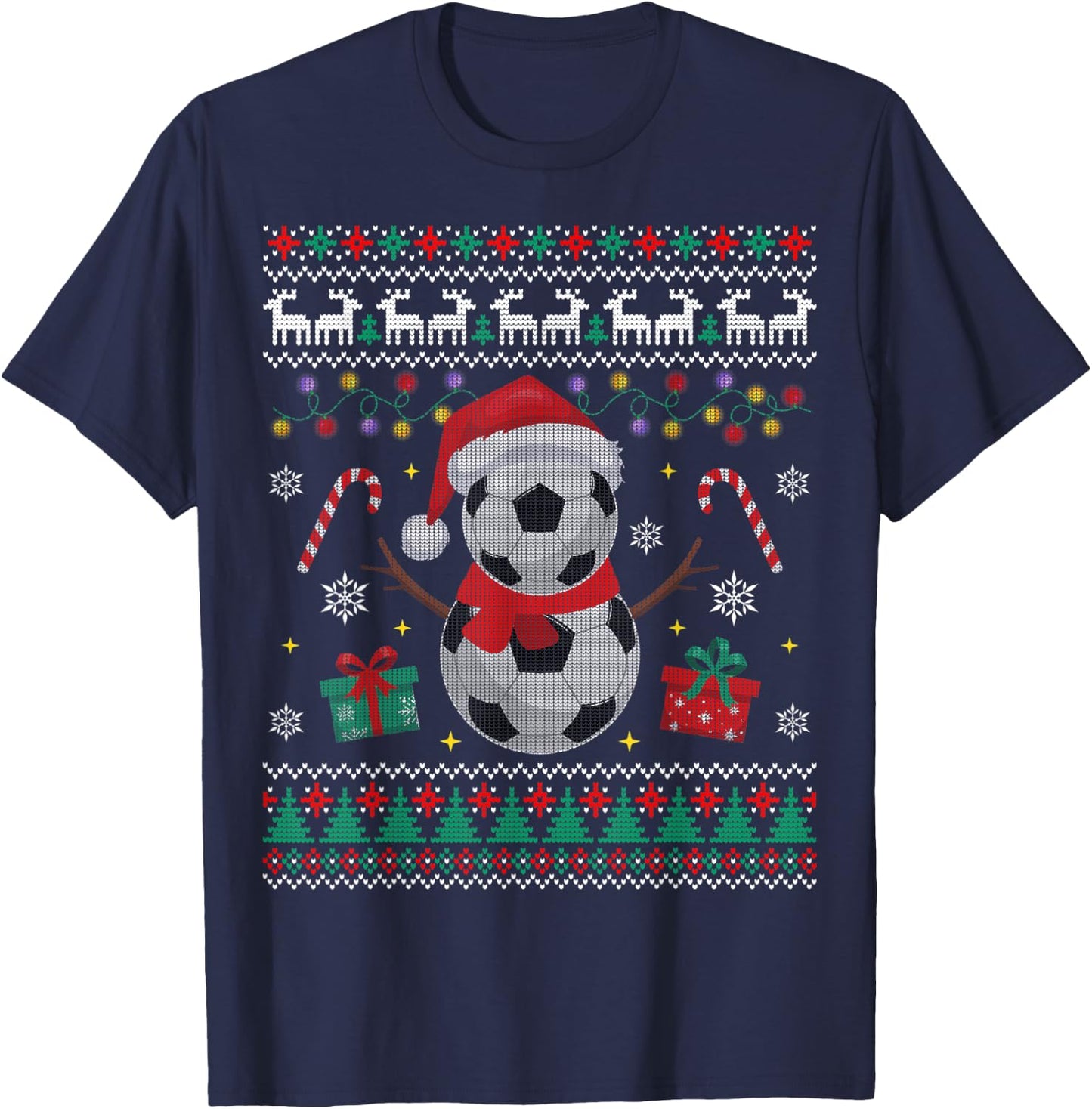 Funny USA Soccer Ugly Christmas Sweater Soccer Snowman T-Shirt - T-Shirt | Navy