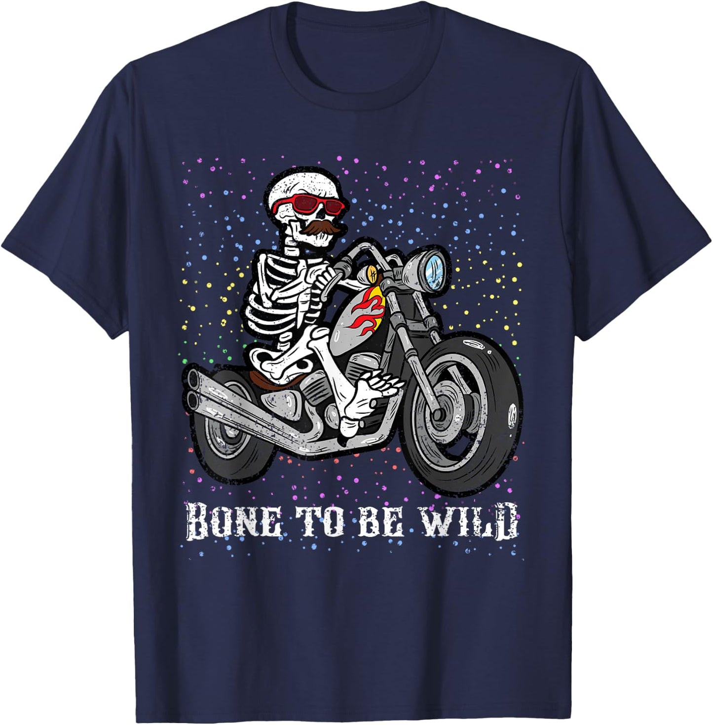 Skeleton Riding Motorcycle Halloween Costume Biker Rider T-Shirt - T-Shirt | Navy