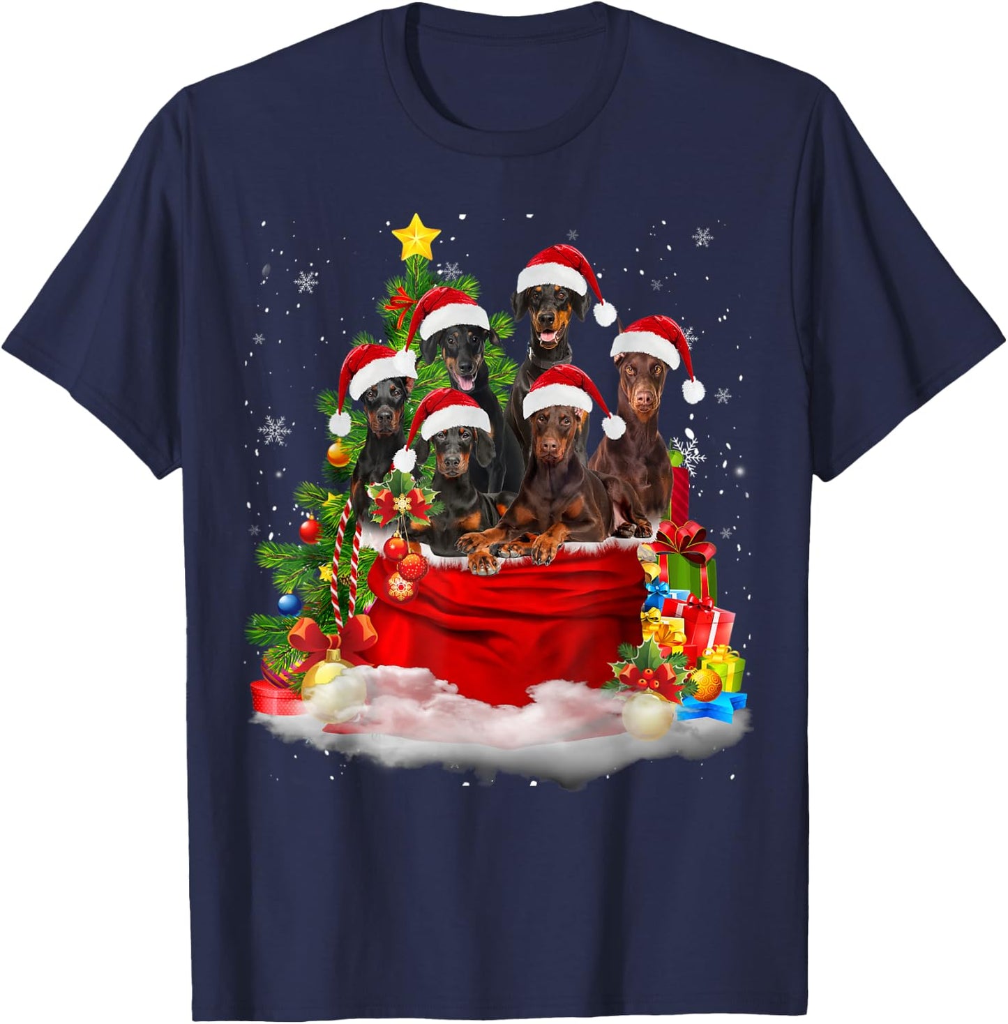 Doberman Pinscher Christmas Santa Claus Bag Christmas Pajama T-Shirt - T-Shirt | Navy