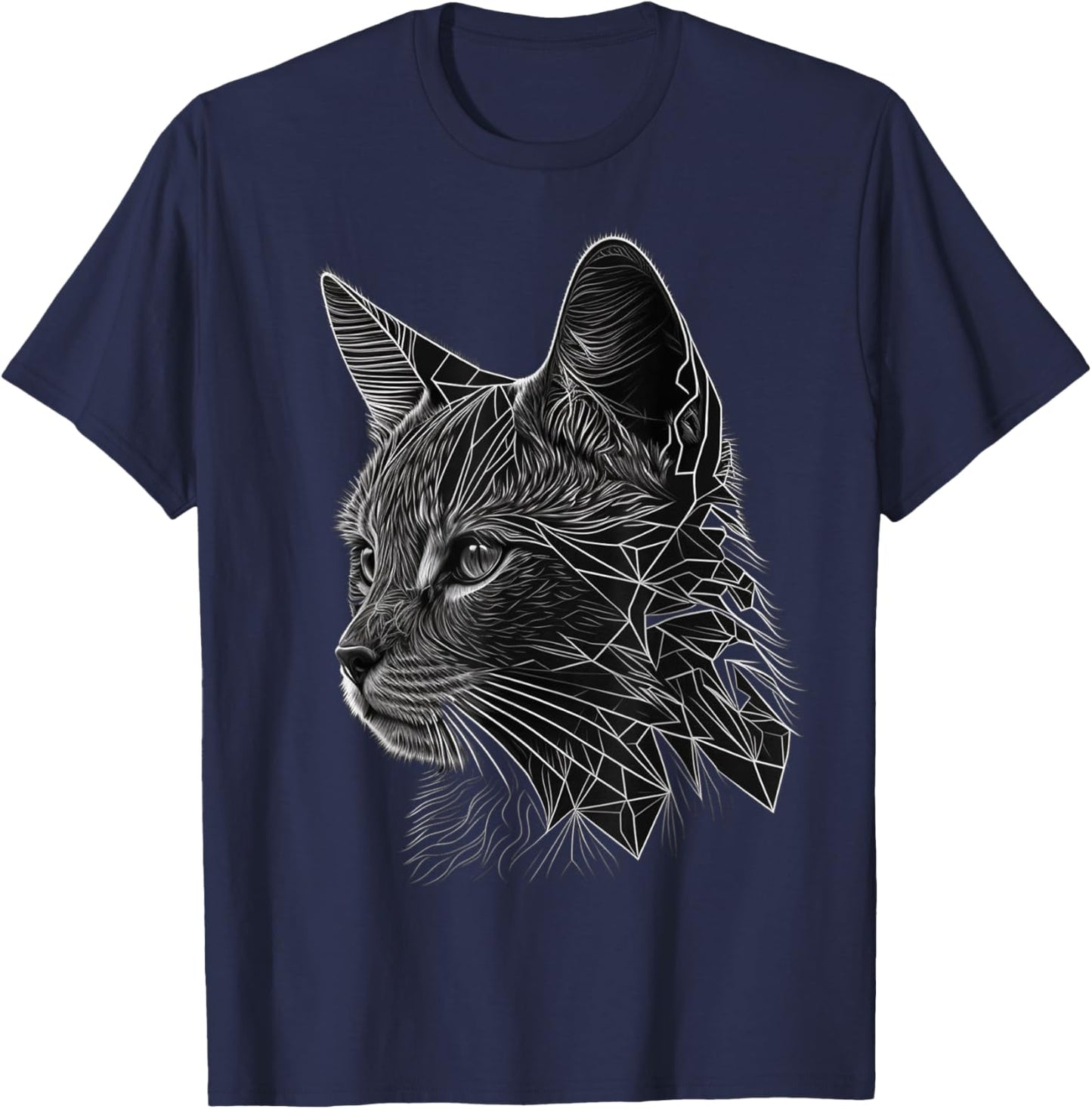 Cat Polygon Animal Geometric Art Cat T-Shirt - T-Shirt | Navy