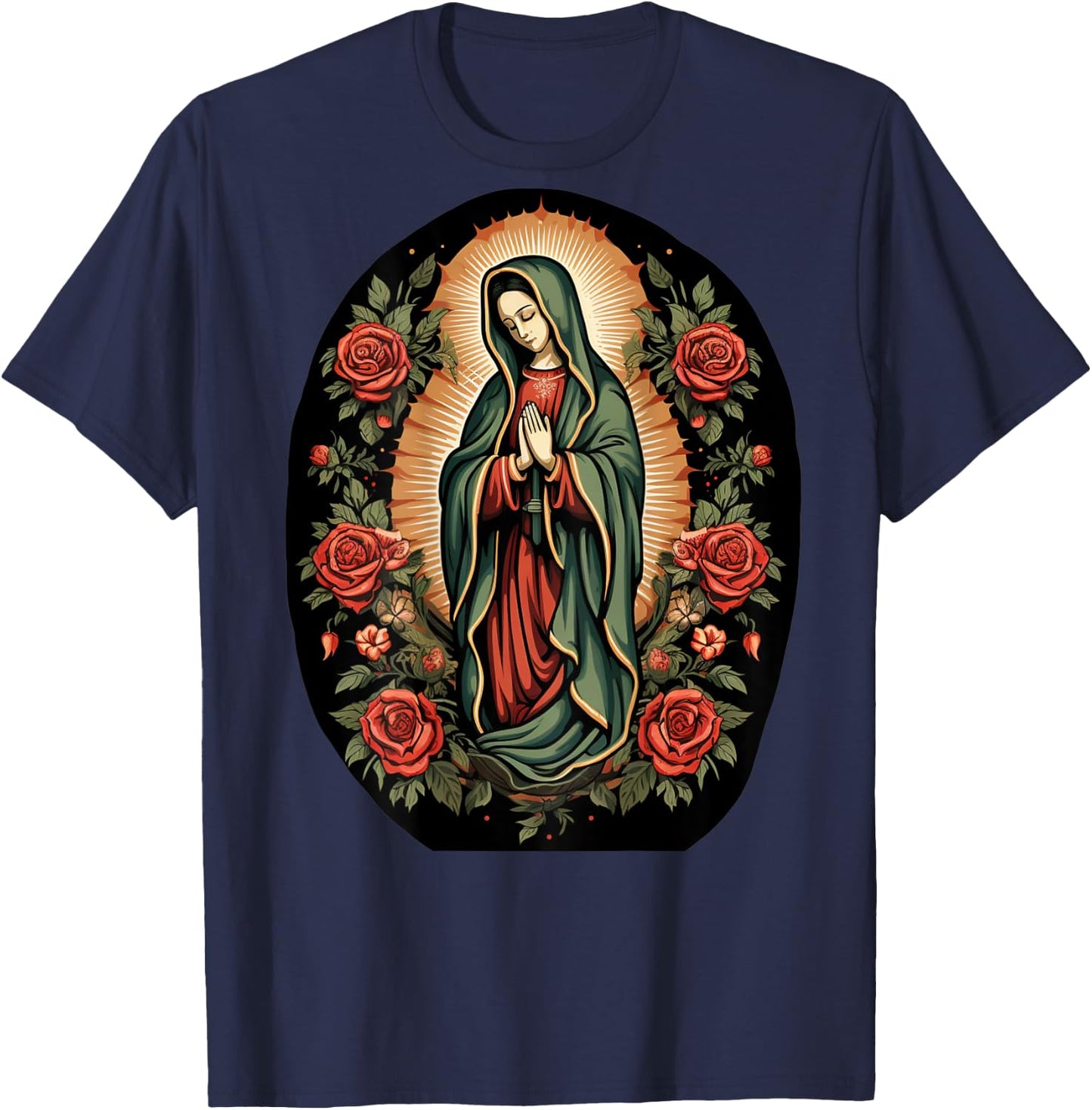 Our Lady De Guadalupe Sant Mary Back Print Christians T-Shirt - T-Shirt | Navy