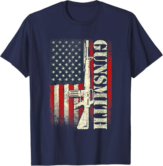 Gunsmith - USA American Flag Gunsmithing Gun Builder Rifle Men T-Shirt - T-Shirt | Navy