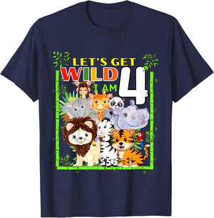 Kids 4 Year Old Zoo Birthday Safari Jungle Animals 4th Birthday T-Shirt - T-Shirt | Navy