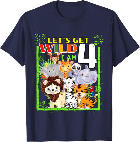 Kids 4 Year Old Zoo Birthday Safari Jungle Animals 4th Birthday T-Shirt - T-Shirt | Navy
