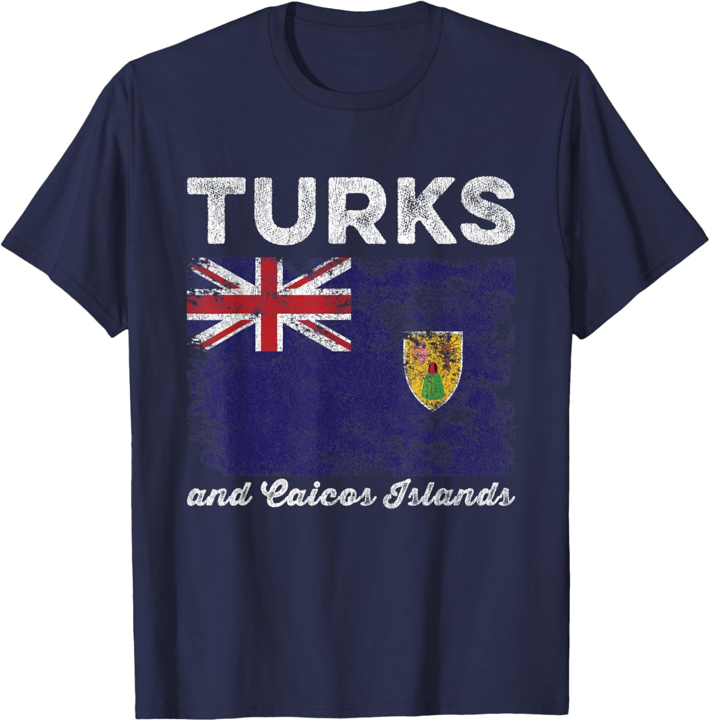 Turks and Caicos Islands Flag Distressed T-Shirt - T-Shirt | Navy