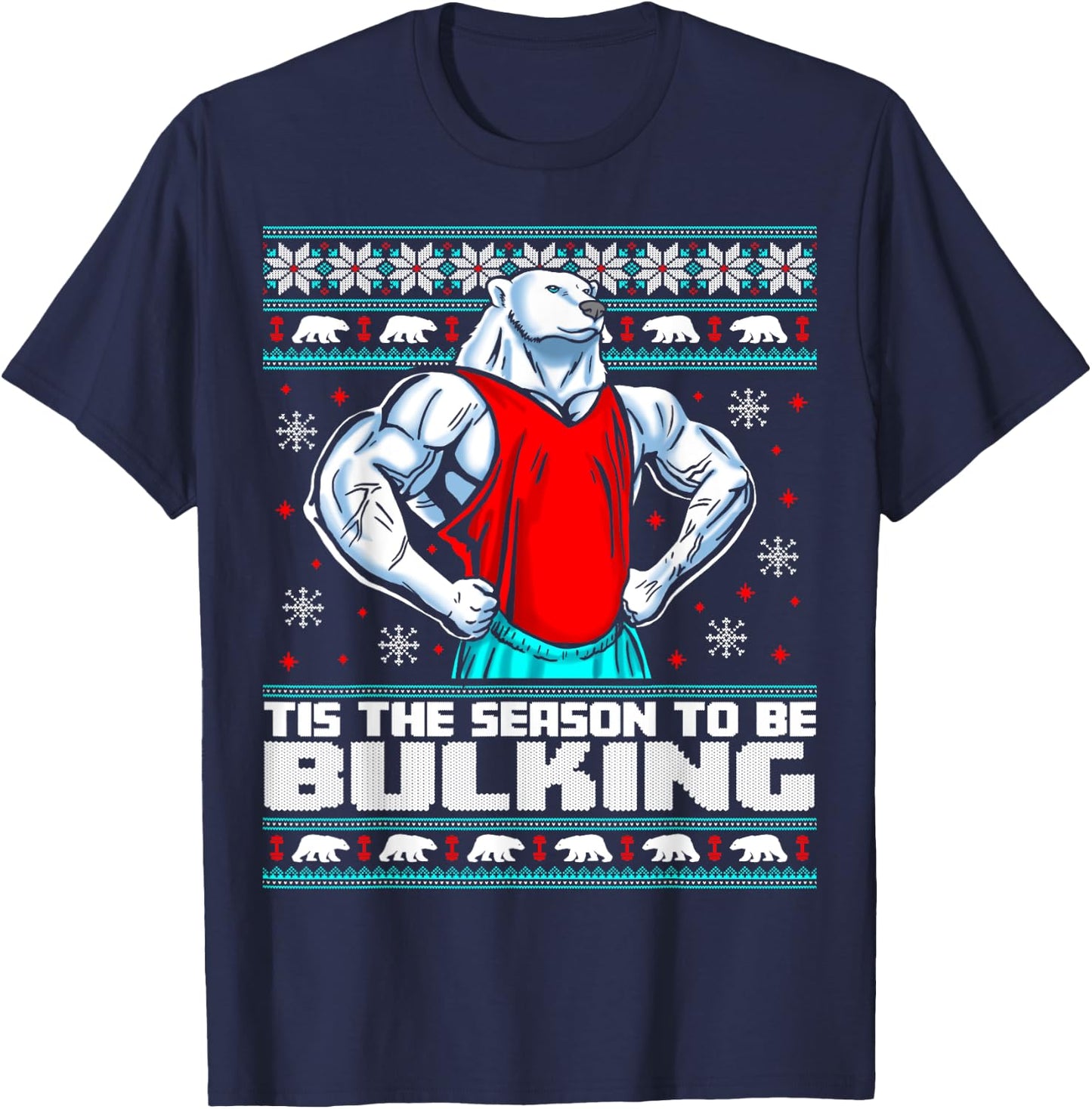 Polar Bear Funny Christmas Workout Shirt Lifting Gym Sweater T-Shirt - T-Shirt | Navy