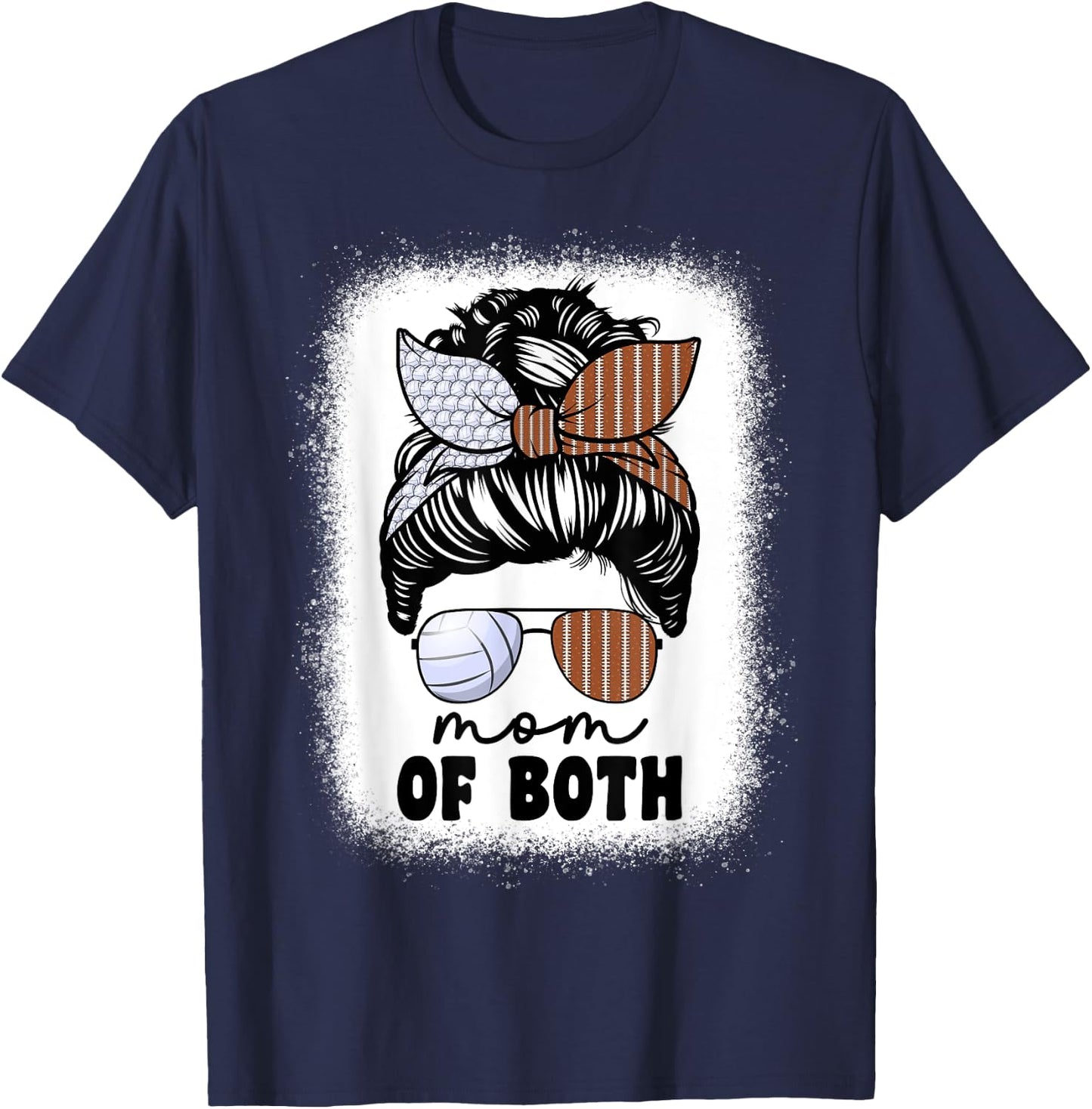Mom Of Both Volleyball And Football Mom Messy Bun T-Shirt - T-Shirt | Navy