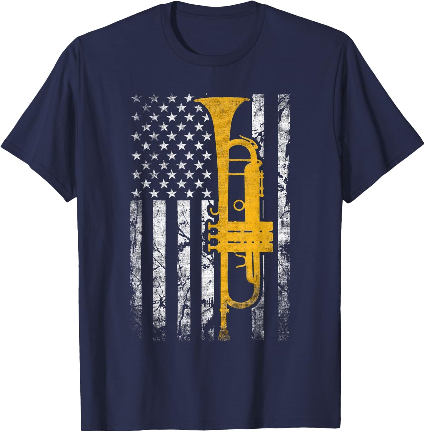 Trumpet American USA Flag Music Player Trumpet Player Jazz T-Shirt - T-Shirt | Navy