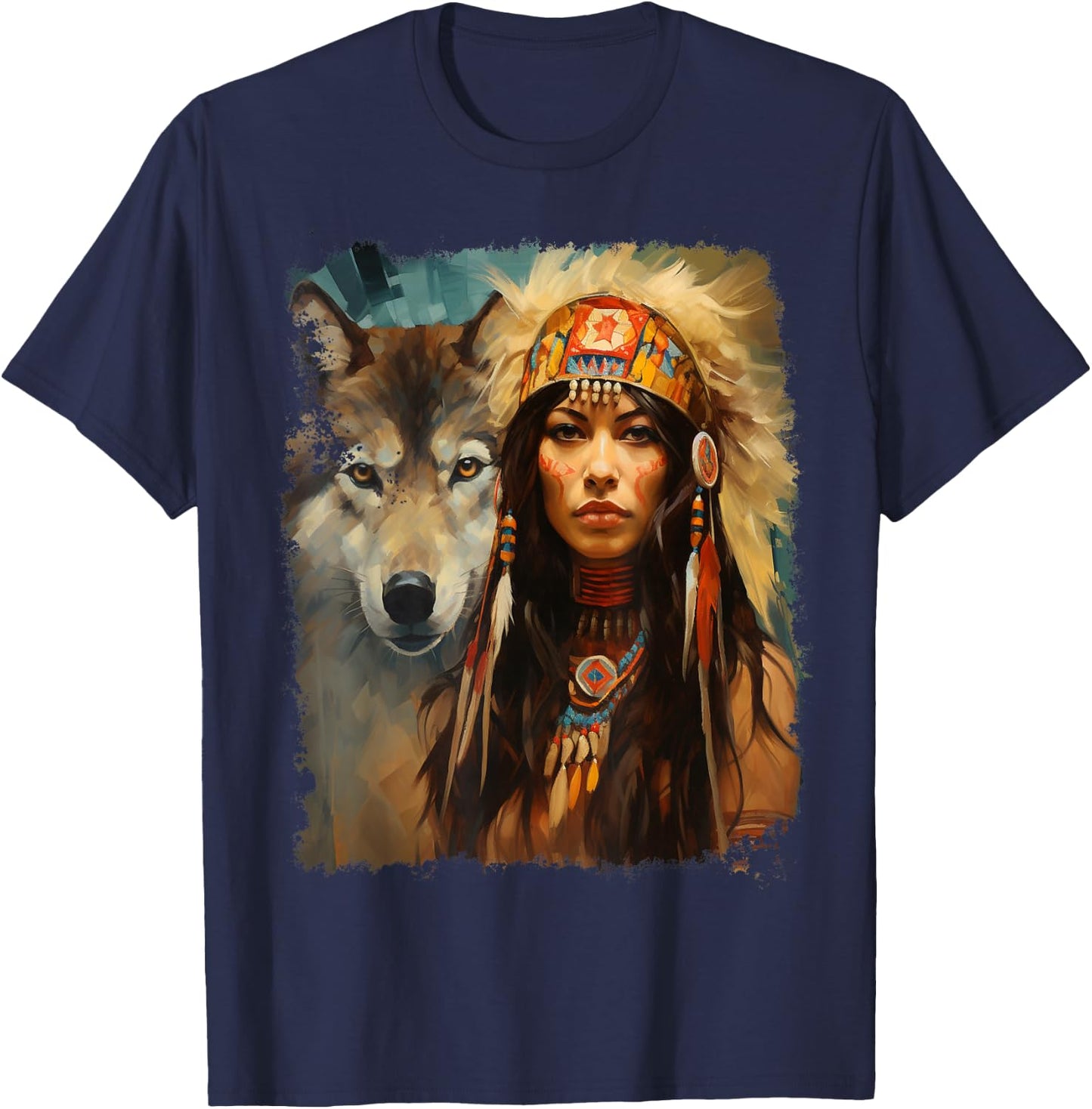 Woman and Wolf T-Shirt - T-Shirt | Navy