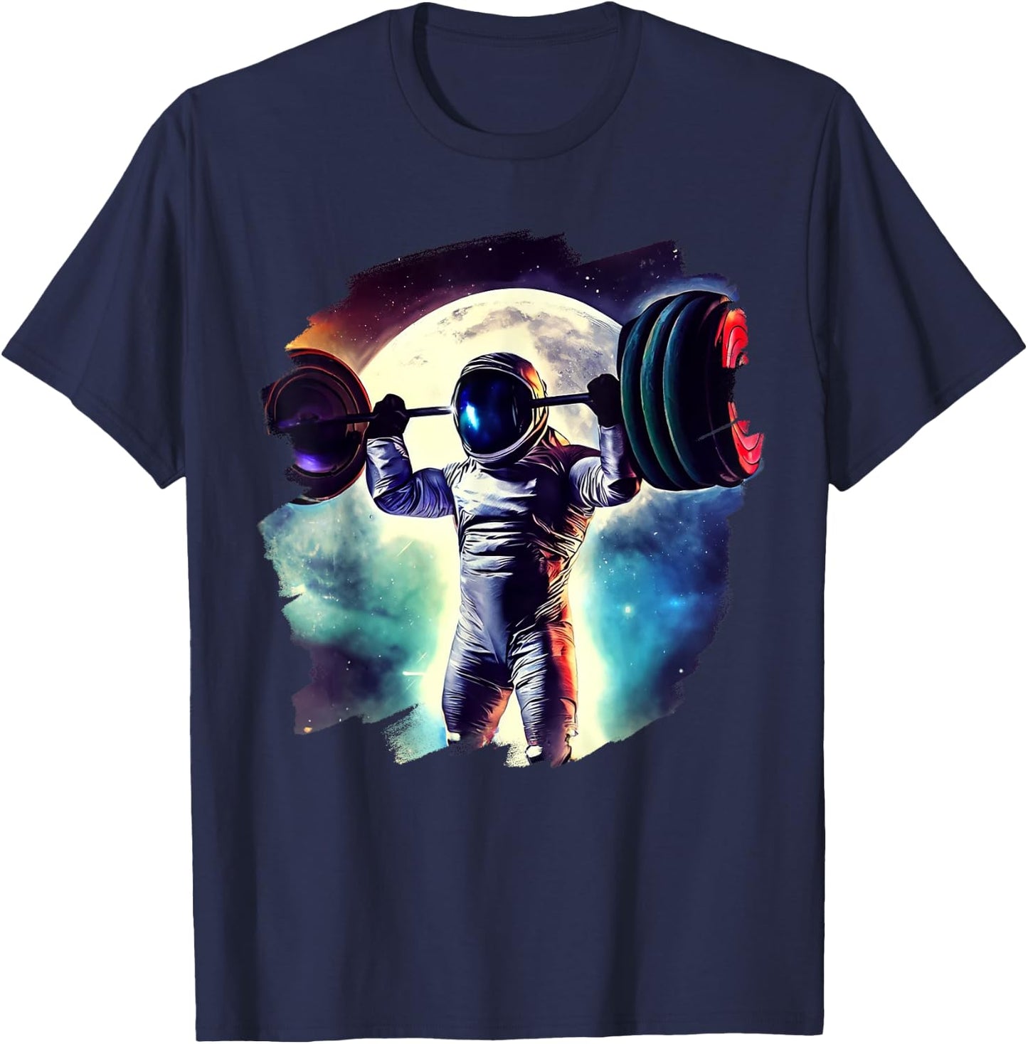 Astronaut Lifting Weights in Outer Space Weightlifting T-Shirt - T-Shirt | Navy