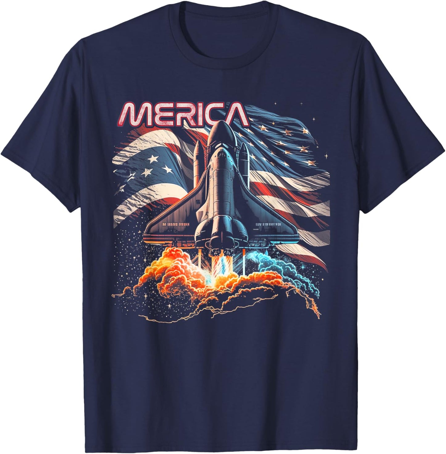 Astronaut Space Rocket Shuttle 4th of July American Flag USA Kids Men T-Shirt - T-Shirt | Navy