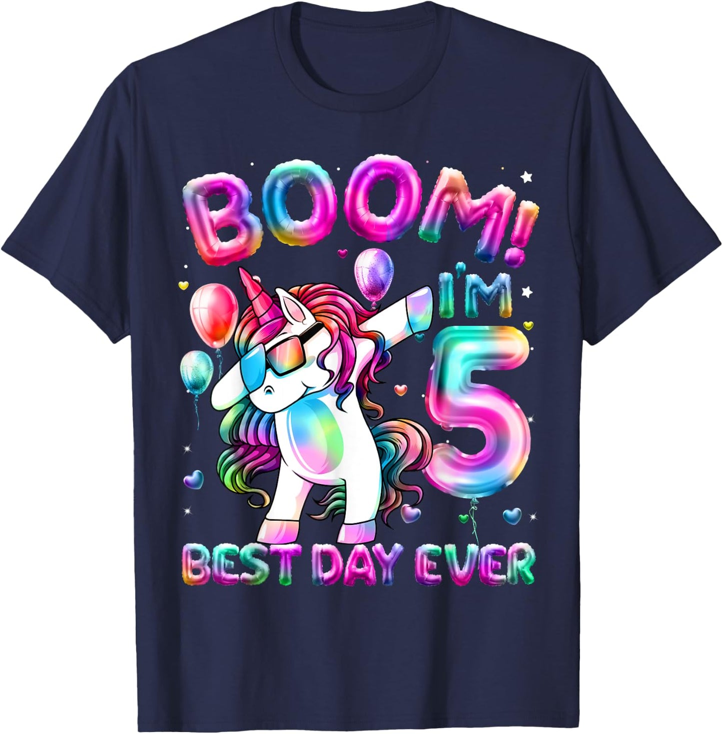 5 Years Old Dabbing Unicorn Gifts 5th Birthday Girl Party T-Shirt - T-Shirt | Navy