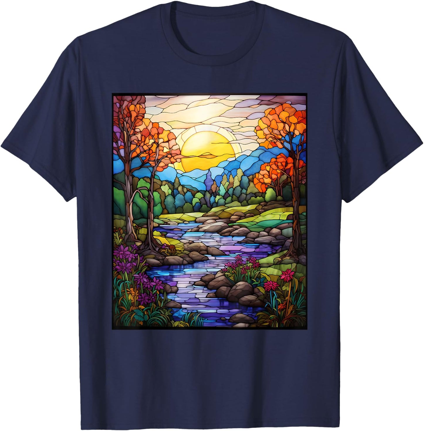 Stained Glass Style Shenandoah Valley T-Shirt - T-Shirt | Navy