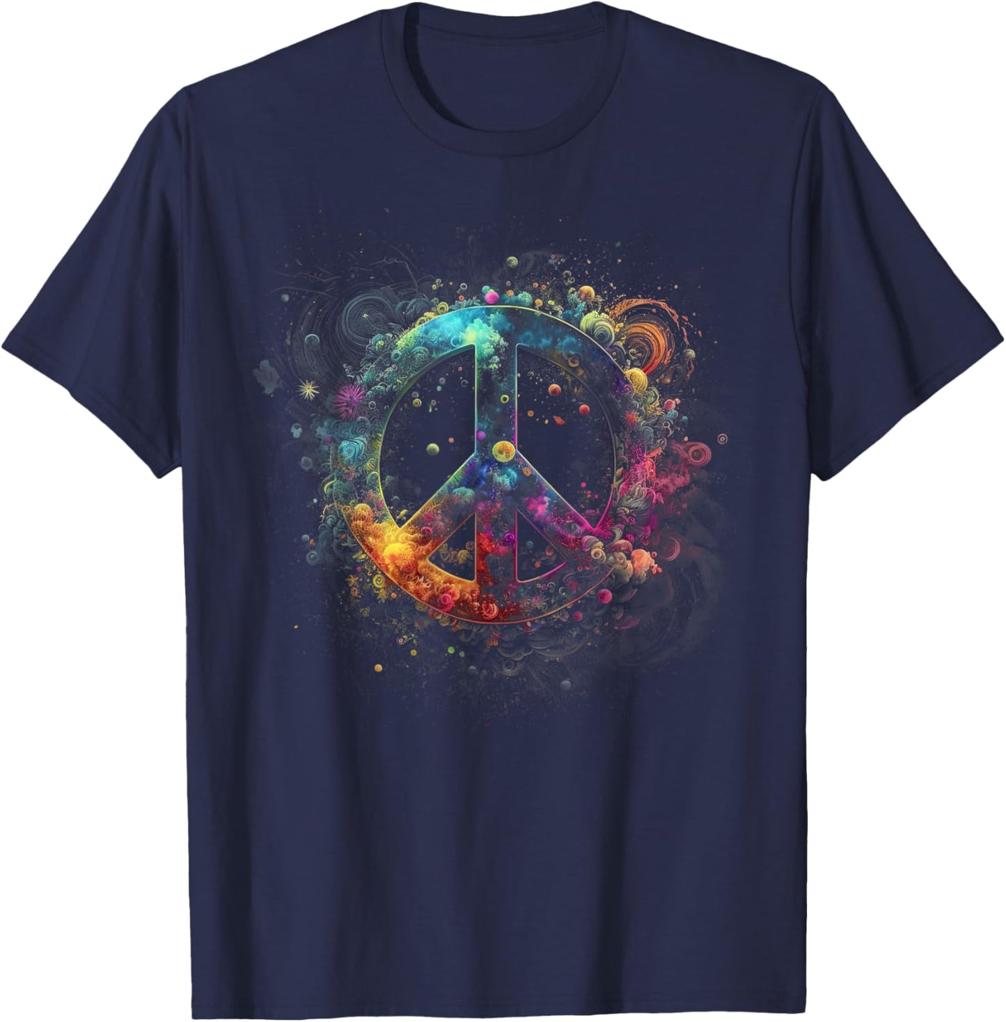 Peace sign of freedom hippie flower child space science T-Shirt - T-Shirt | Navy