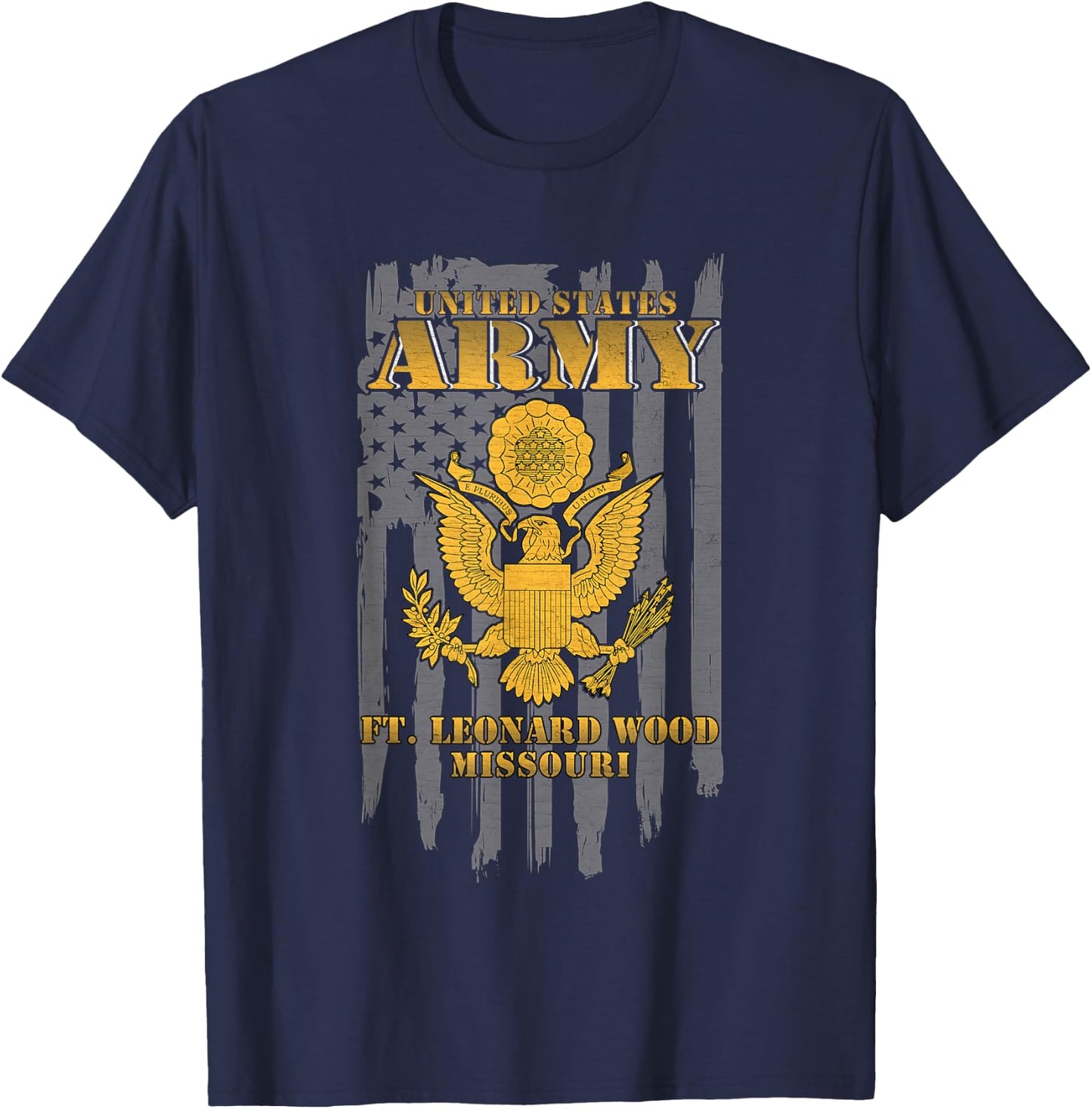 Fort Leonard Wood Missouri MO US Army American Flag Vintage T-Shirt - T-Shirt | Navy