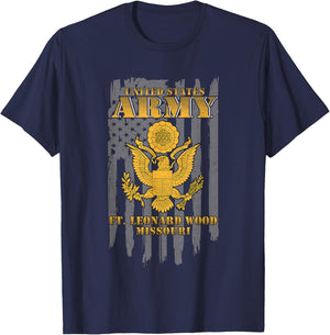 Fort Leonard Wood Missouri MO US Army American Flag Vintage T-Shirt - T-Shirt | Navy