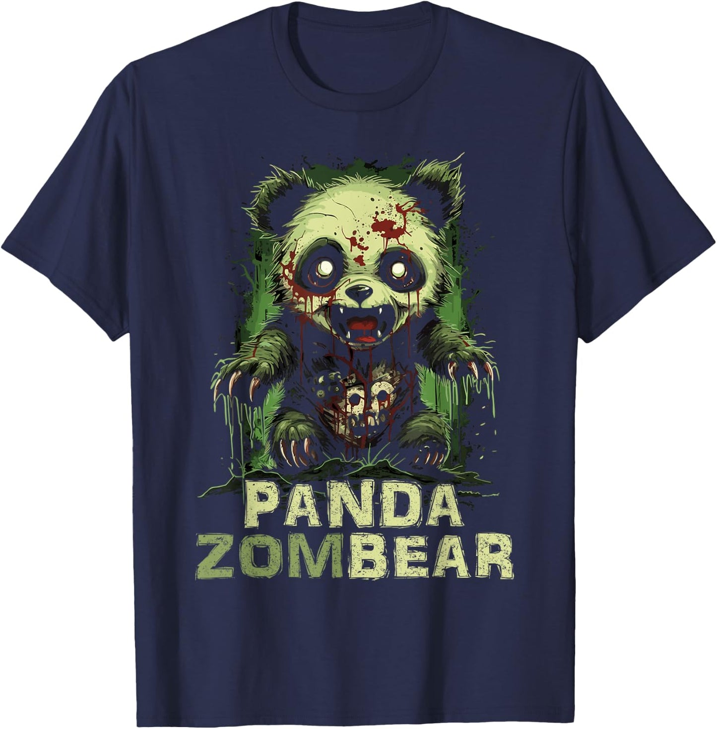 Panda Bear Zombie Halloween For Kids Women Men Funny T-Shirt - T-Shirt | Navy