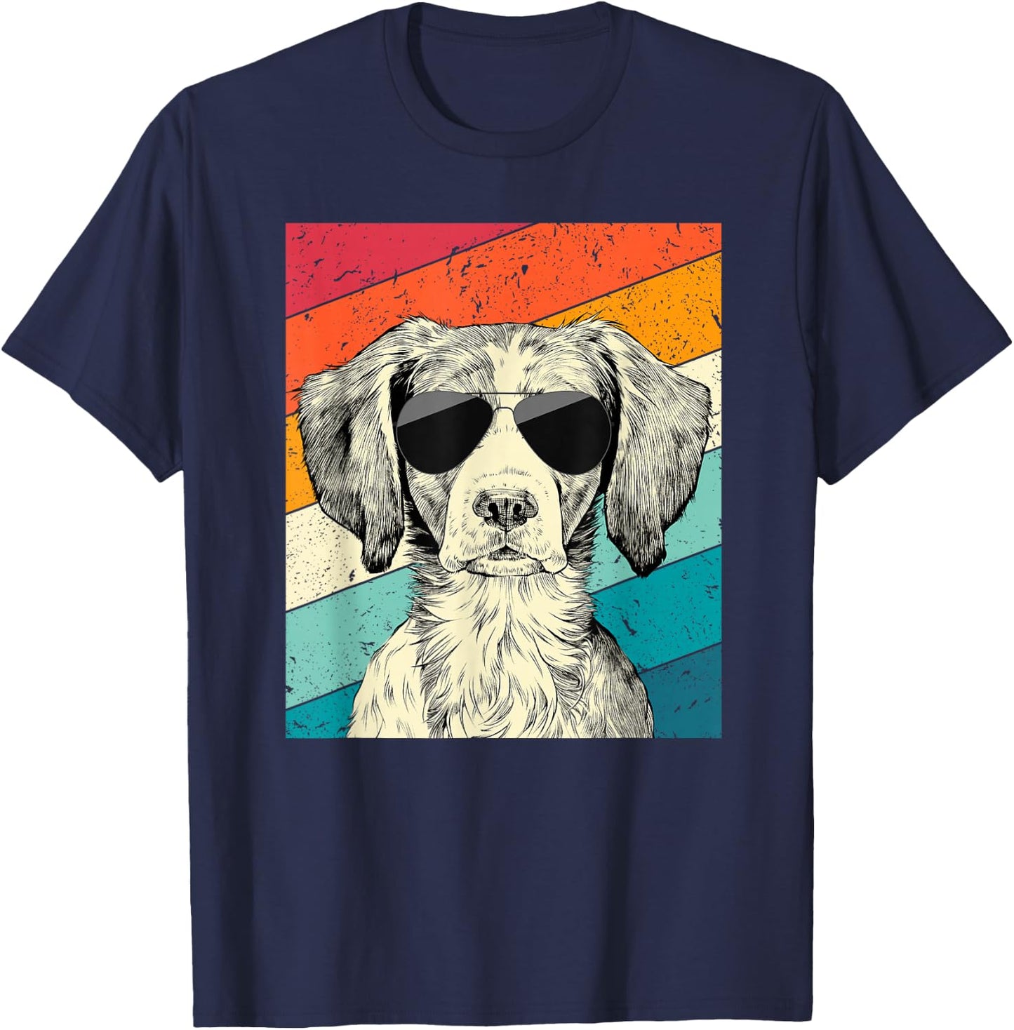 Retro Vintage Brittany Spaniel with Sunglasses Dog Lovers T-Shirt - T-Shirt | Navy