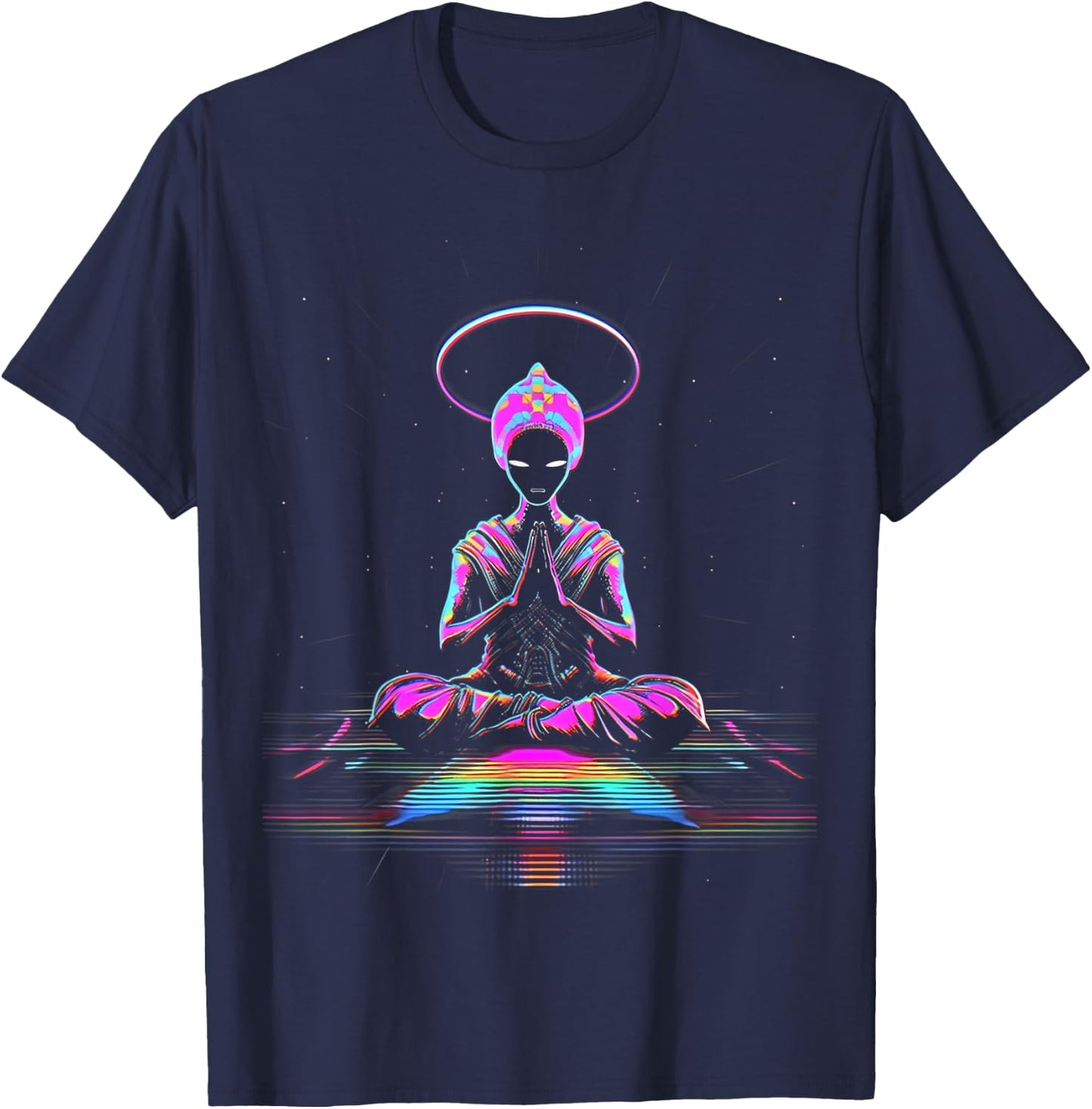 Synthwave | Cool Buddha | Cyberpunk | Retro 80's Sci-Fi # T-Shirt - T-Shirt | Navy